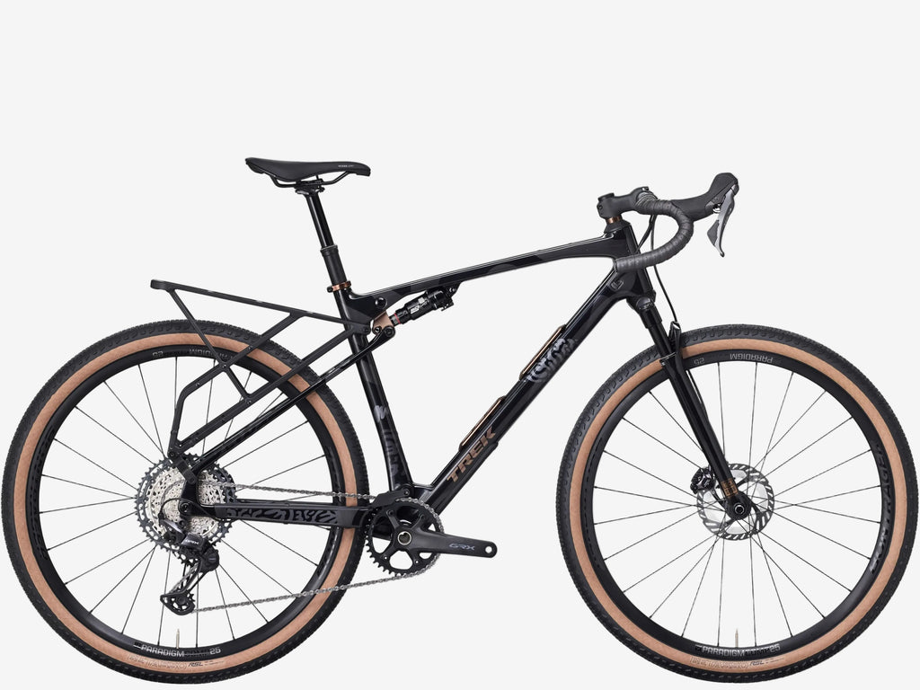 Black bicycle with brown tires on a white background