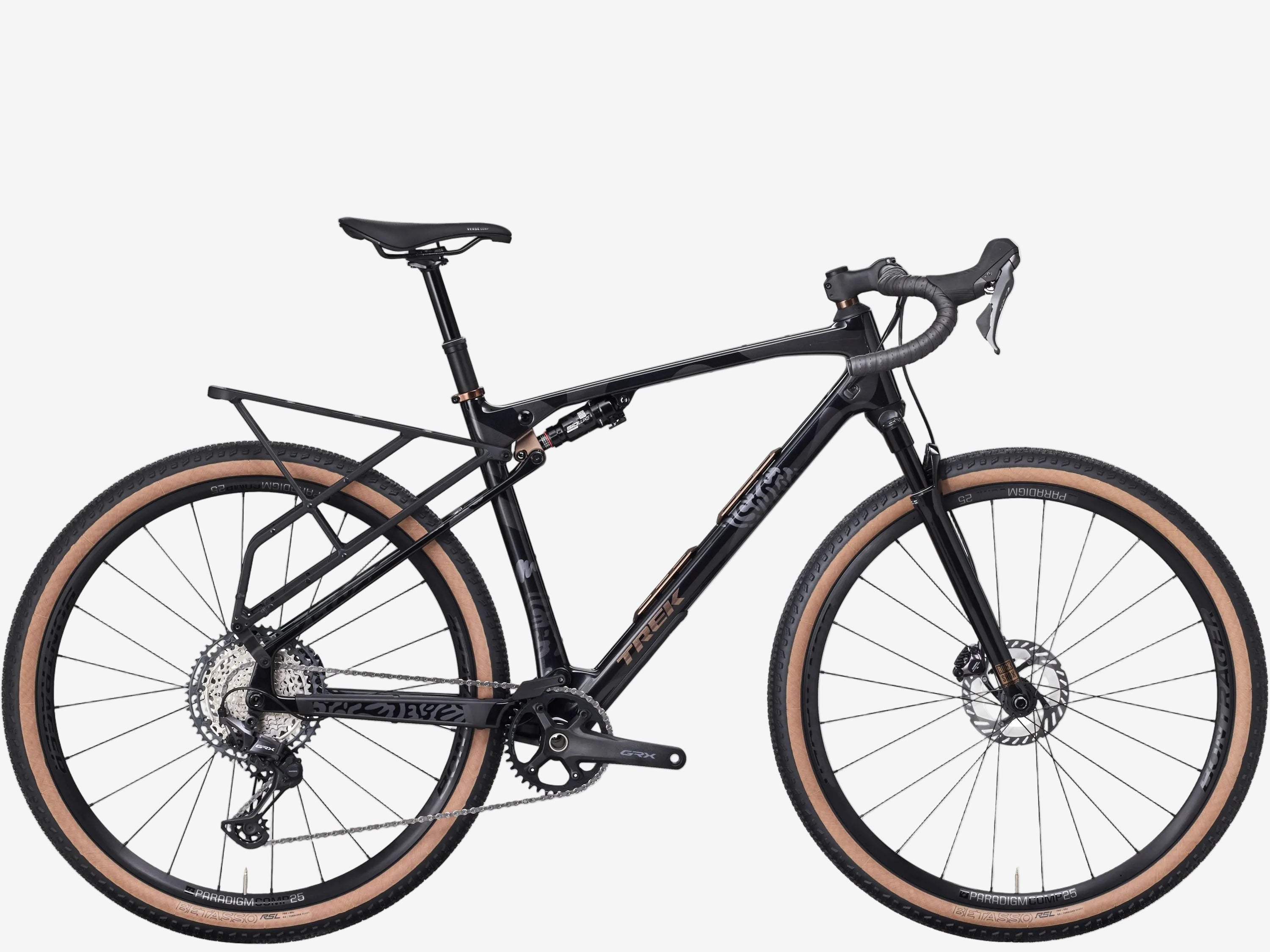 Black bicycle with brown tires on a white background
