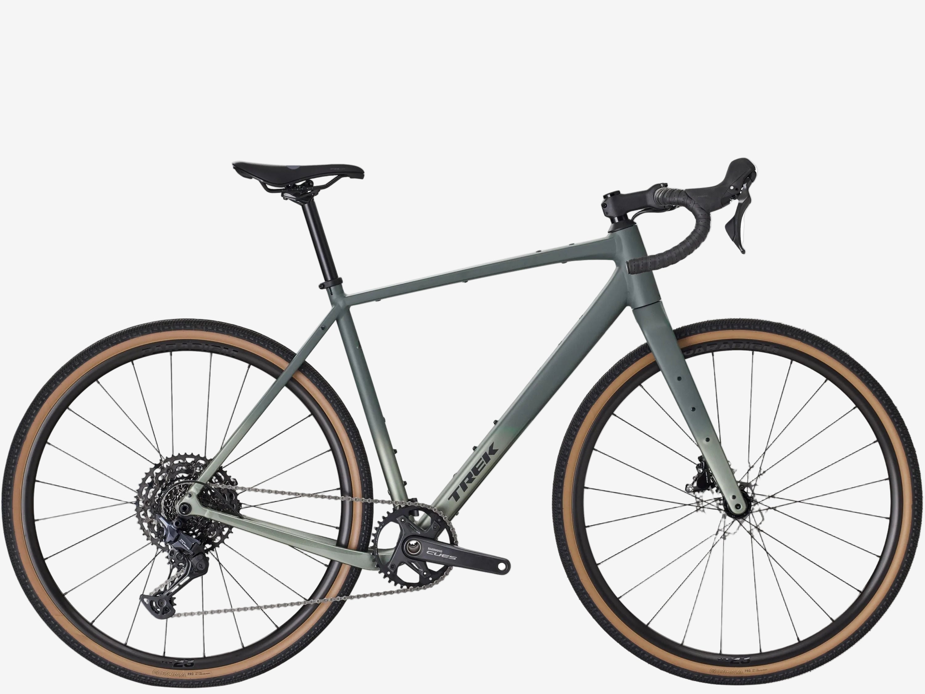 Gray bicycle with brown tires on a white background