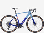 Blue and black bicycle on a white background