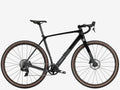 Black bicycle with brown tires on a white background