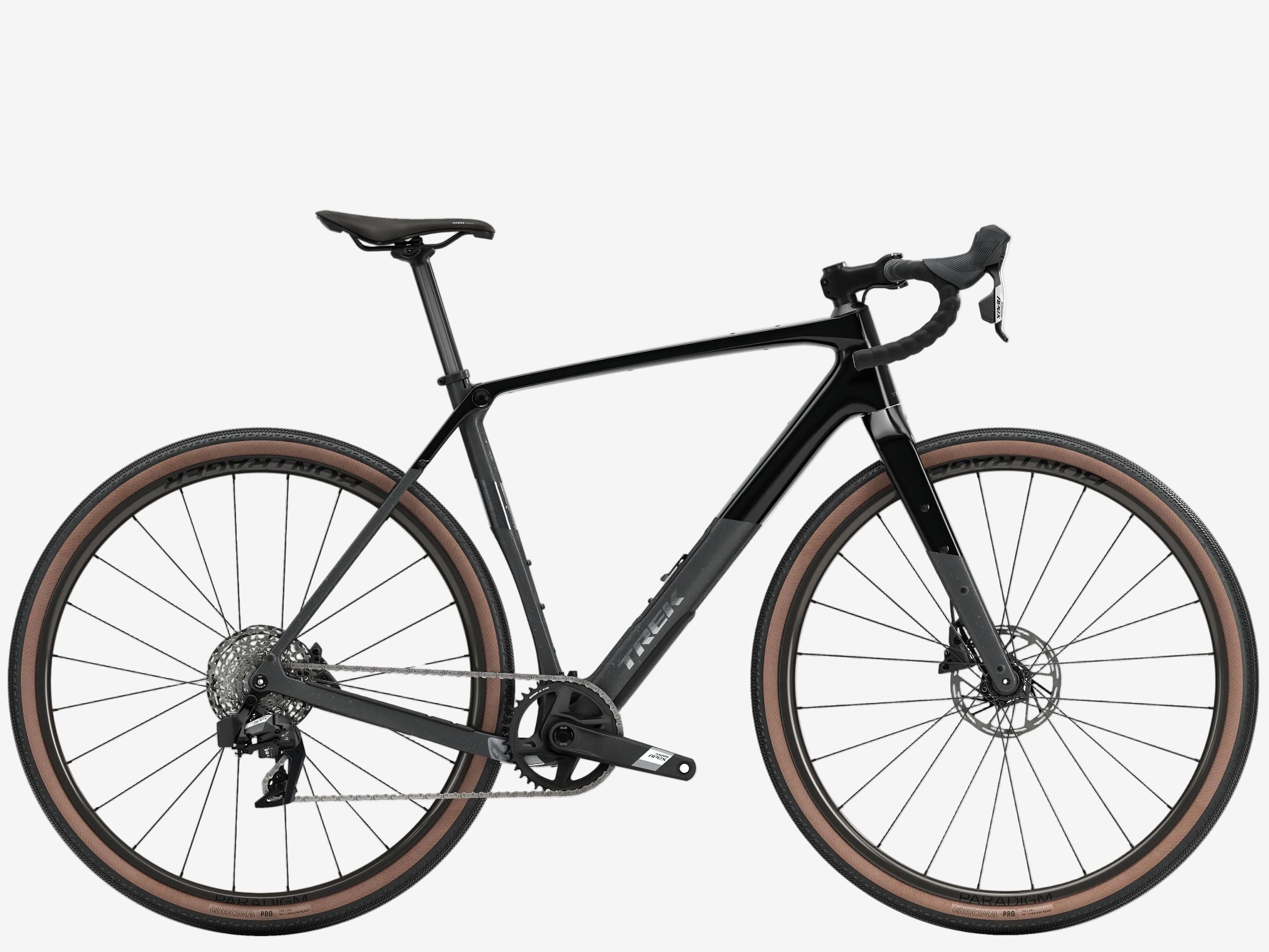 Black bicycle with brown tires on a white background