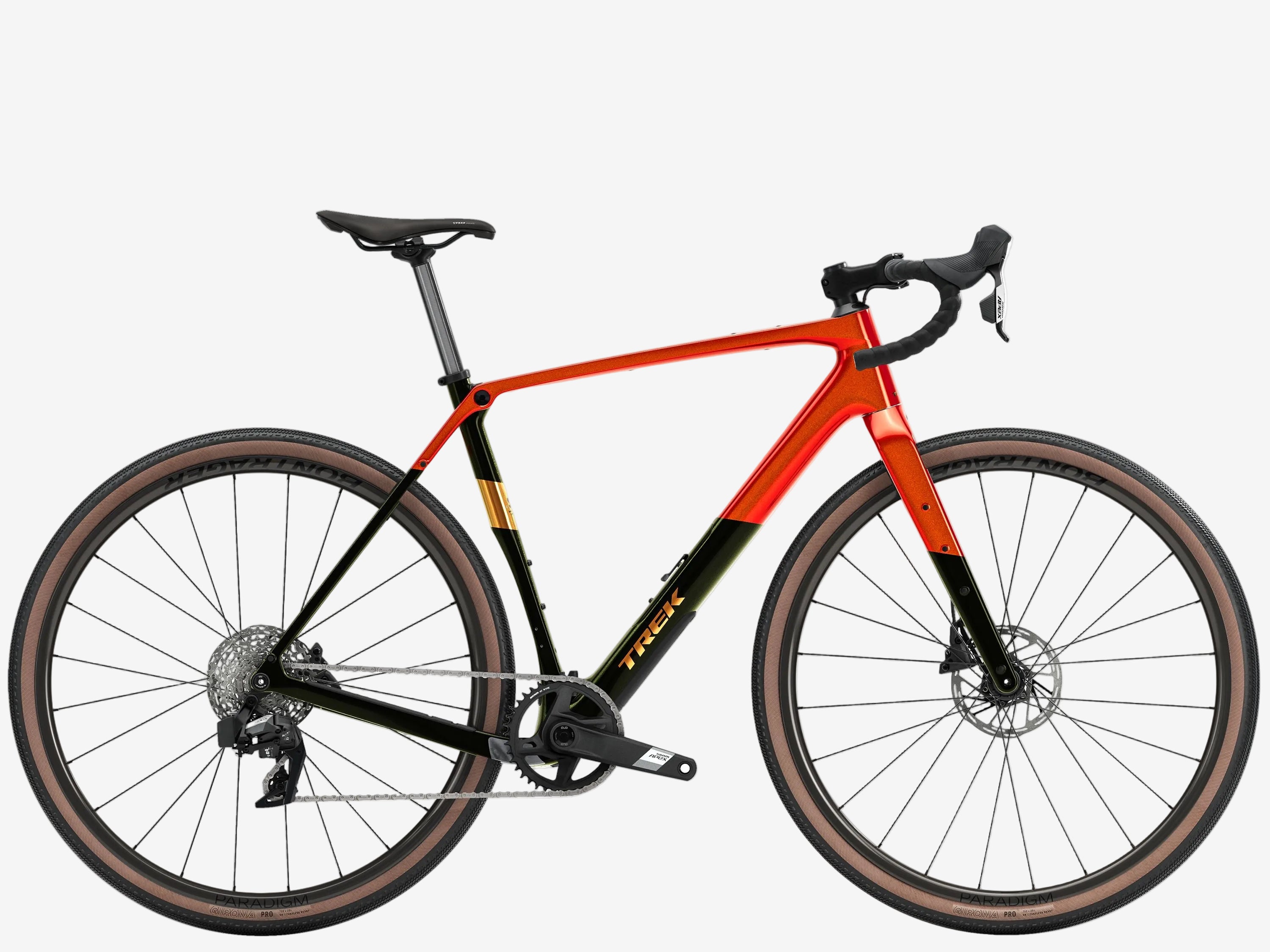 Orange and black bicycle on a white background