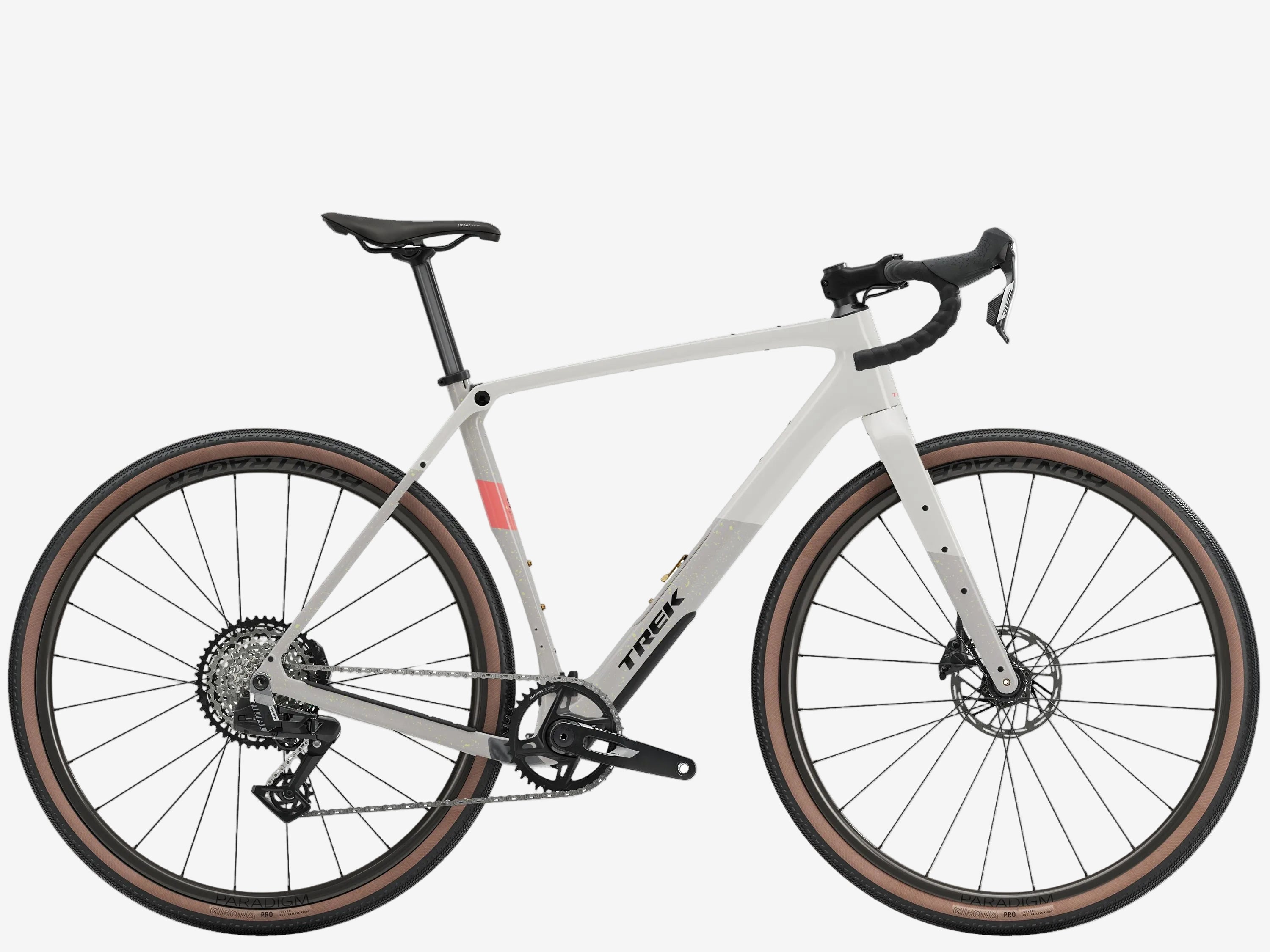 White bicycle with brown tires on a white background
