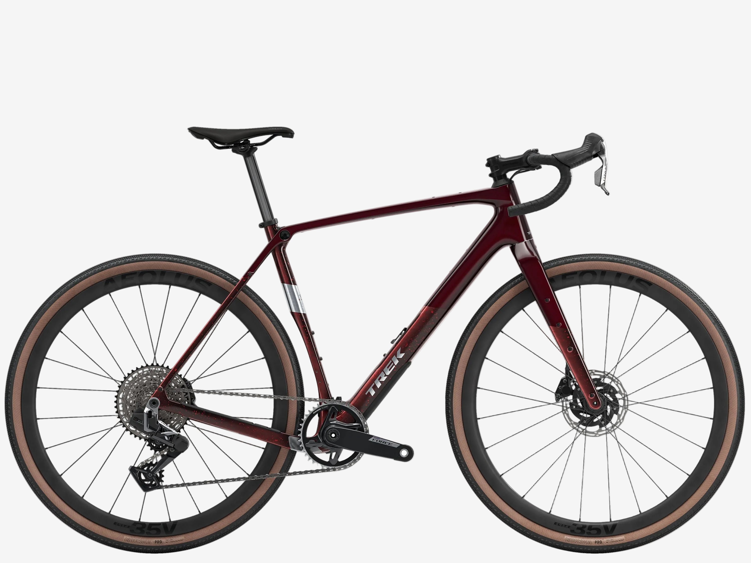 Red bicycle with brown rims on a white background