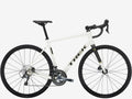 White bicycle with black components on a white background