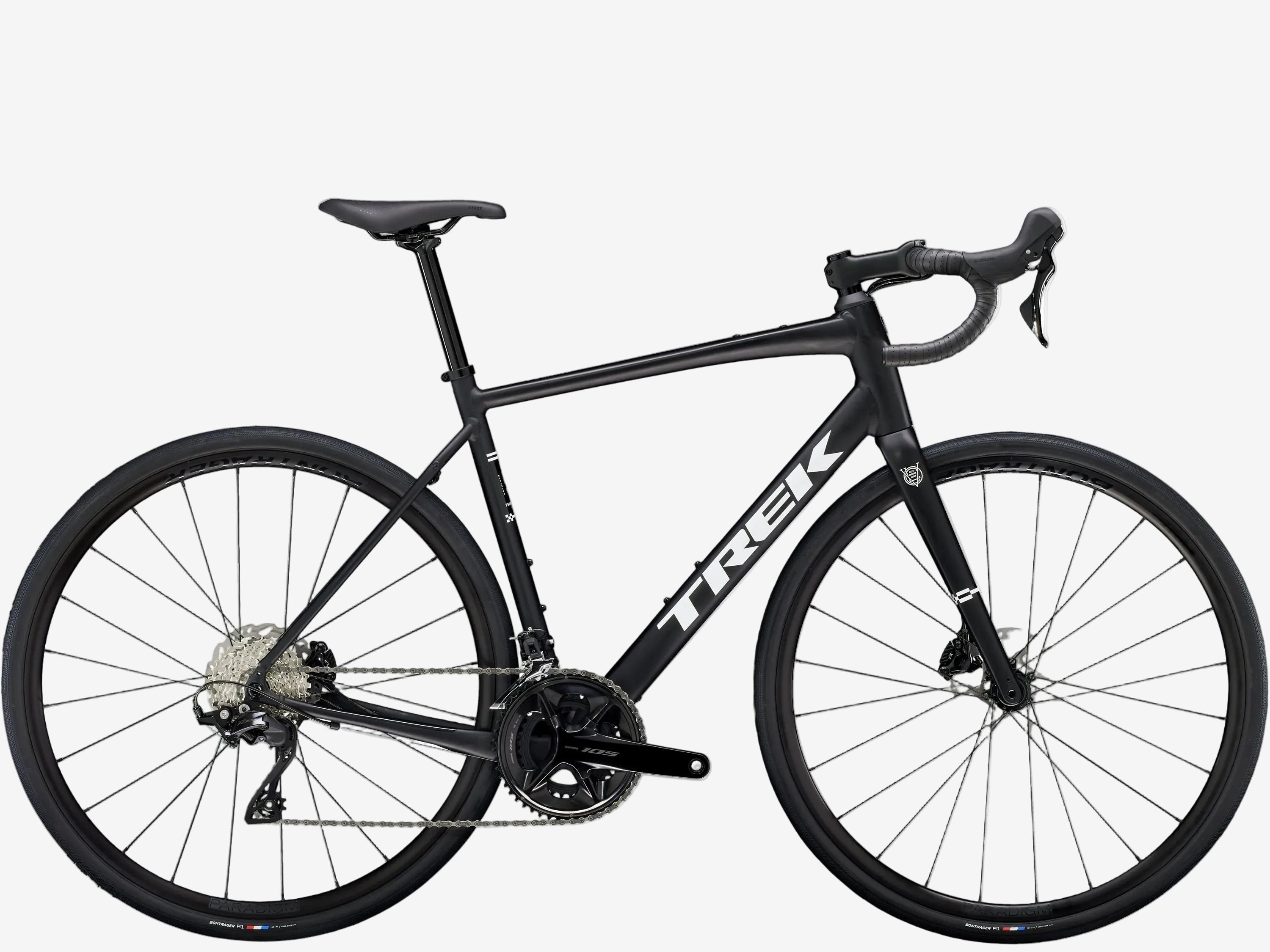 Black Trek bicycle on a white background