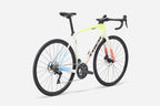 White bicycle with colorful accents on a white background