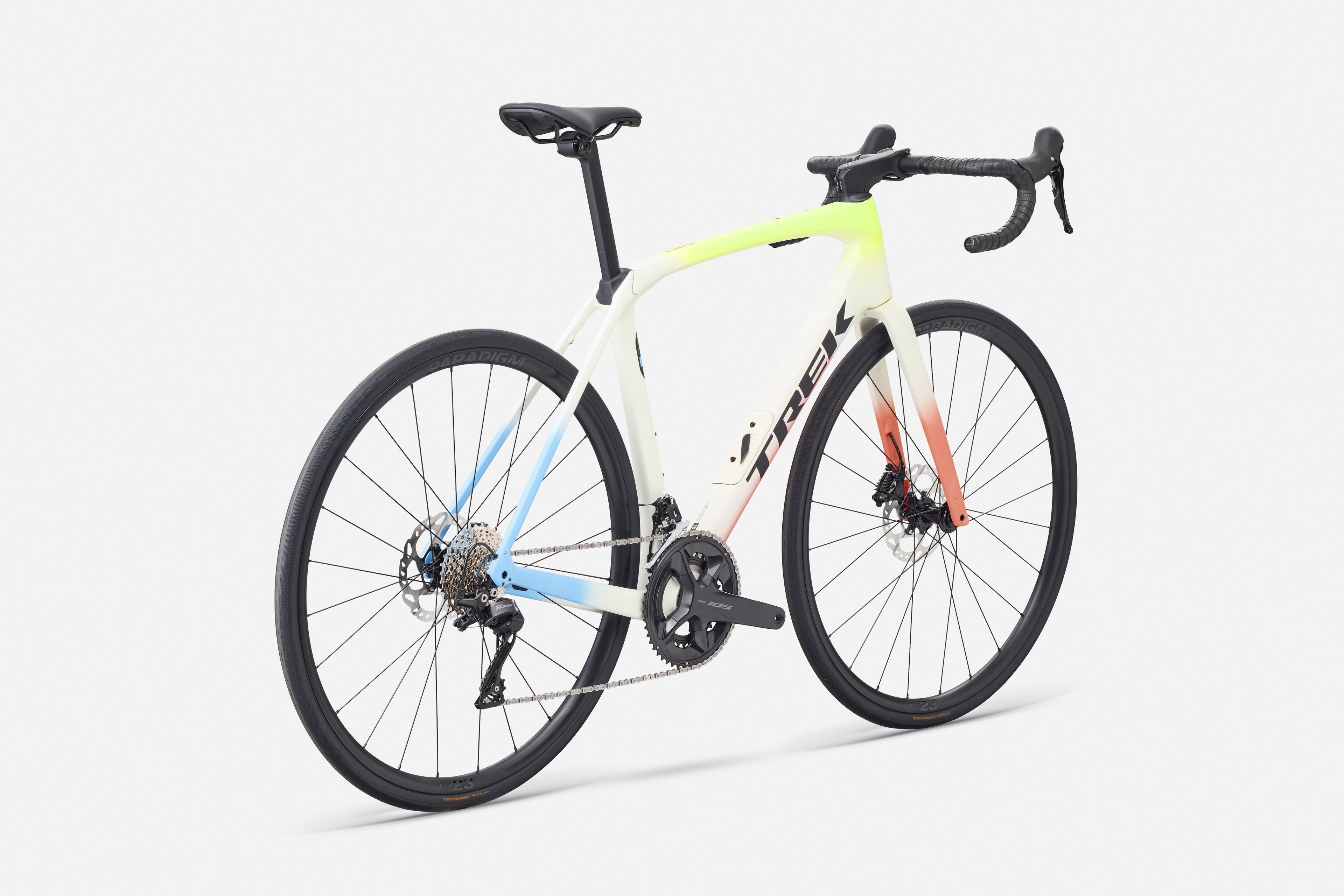 White bicycle with colorful accents on a white background