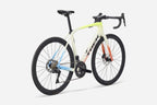 White bicycle with colorful accents on a white background