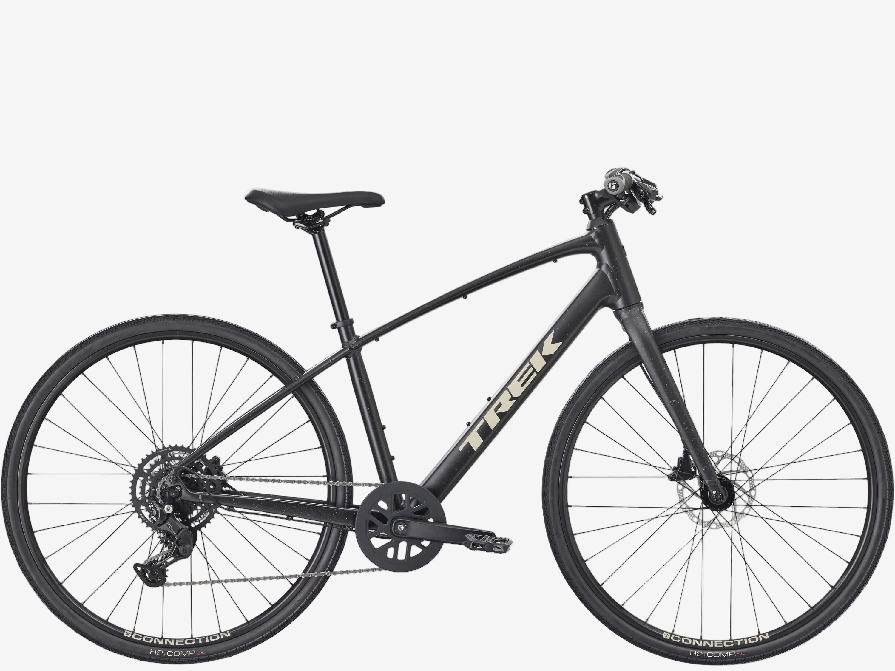 Black Trek bicycle on a white background