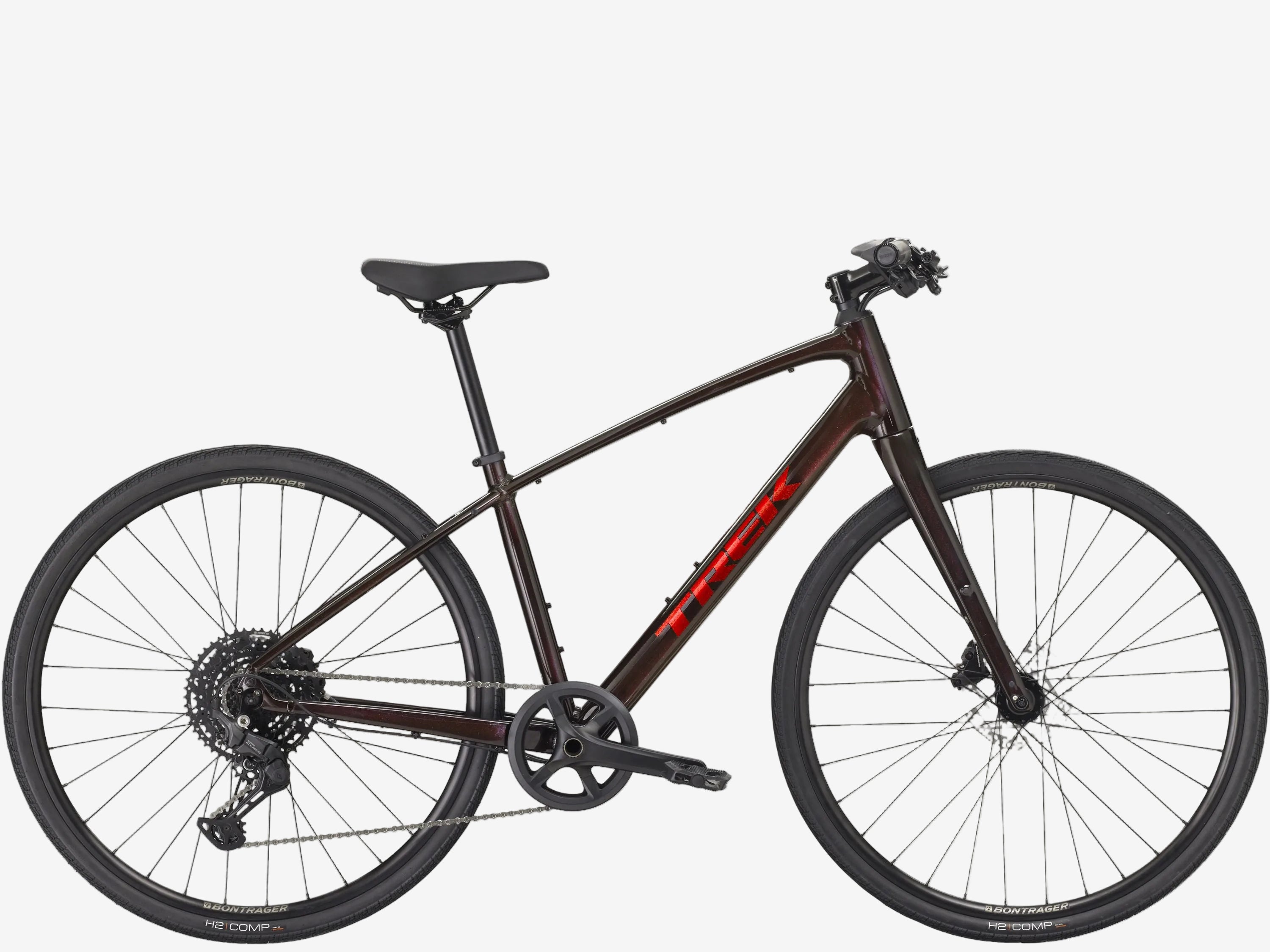 Black bicycle with red accents on a white background