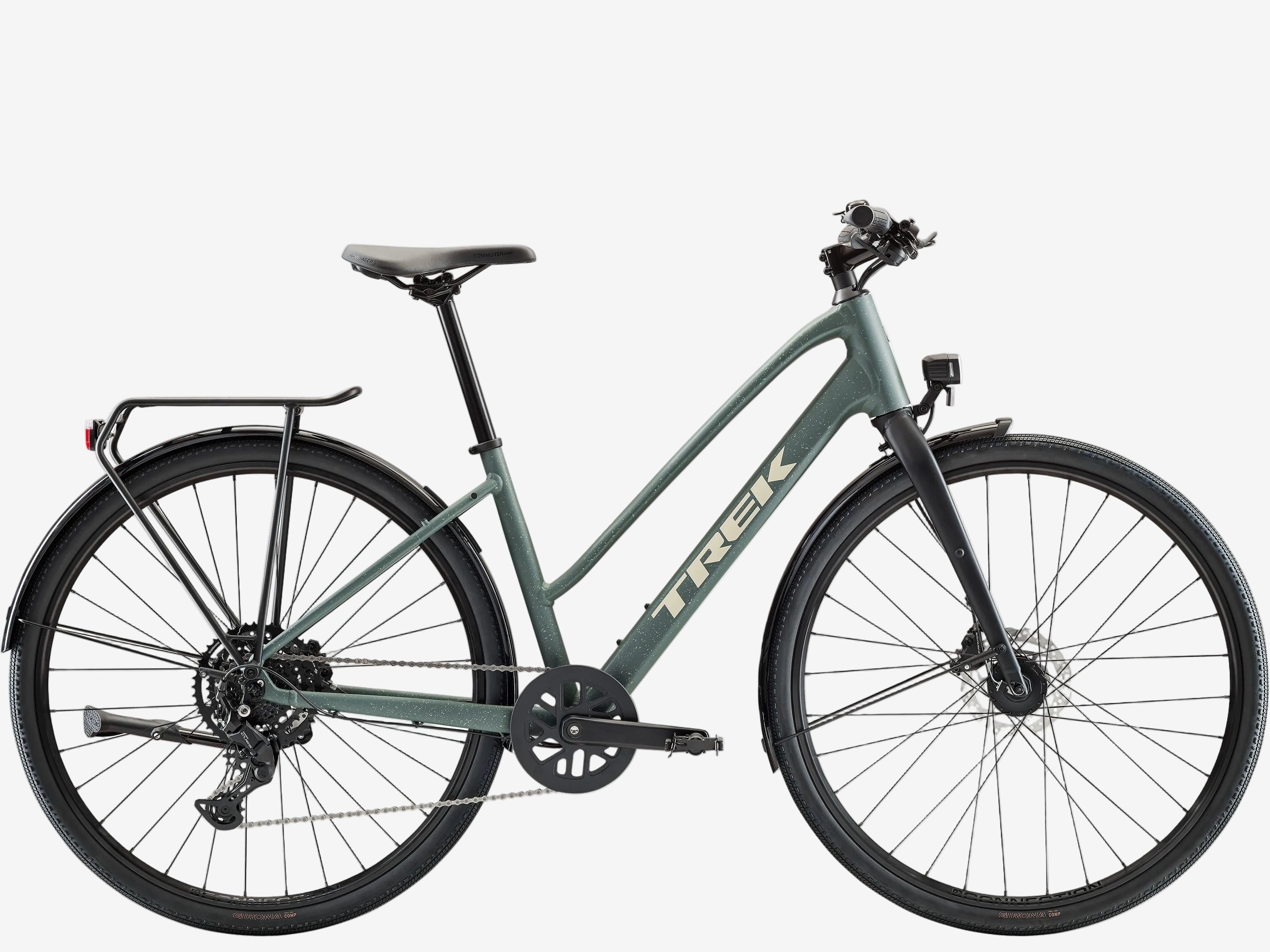 Green Trek bicycle on a white background