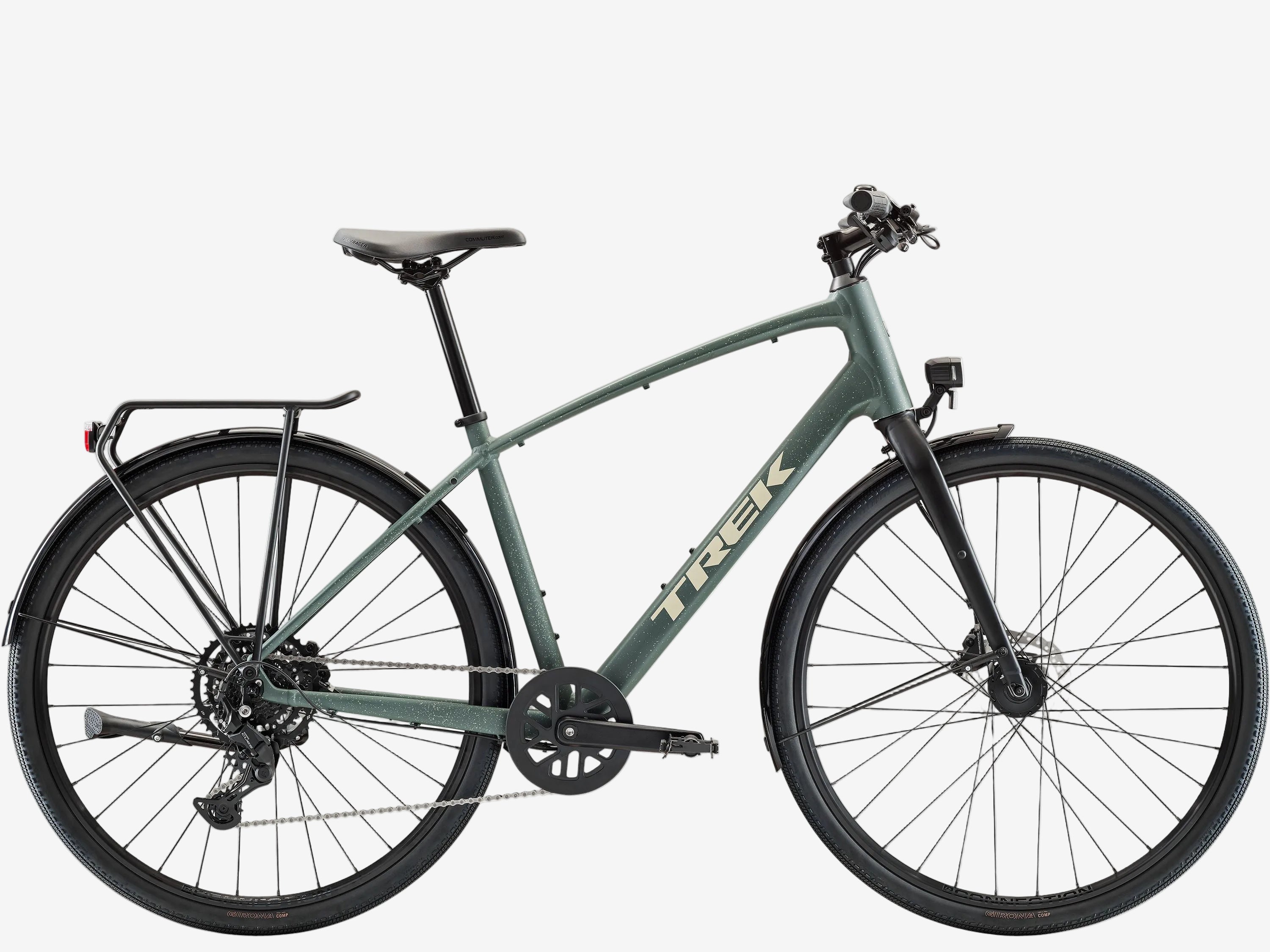 Green Trek bicycle on a white background