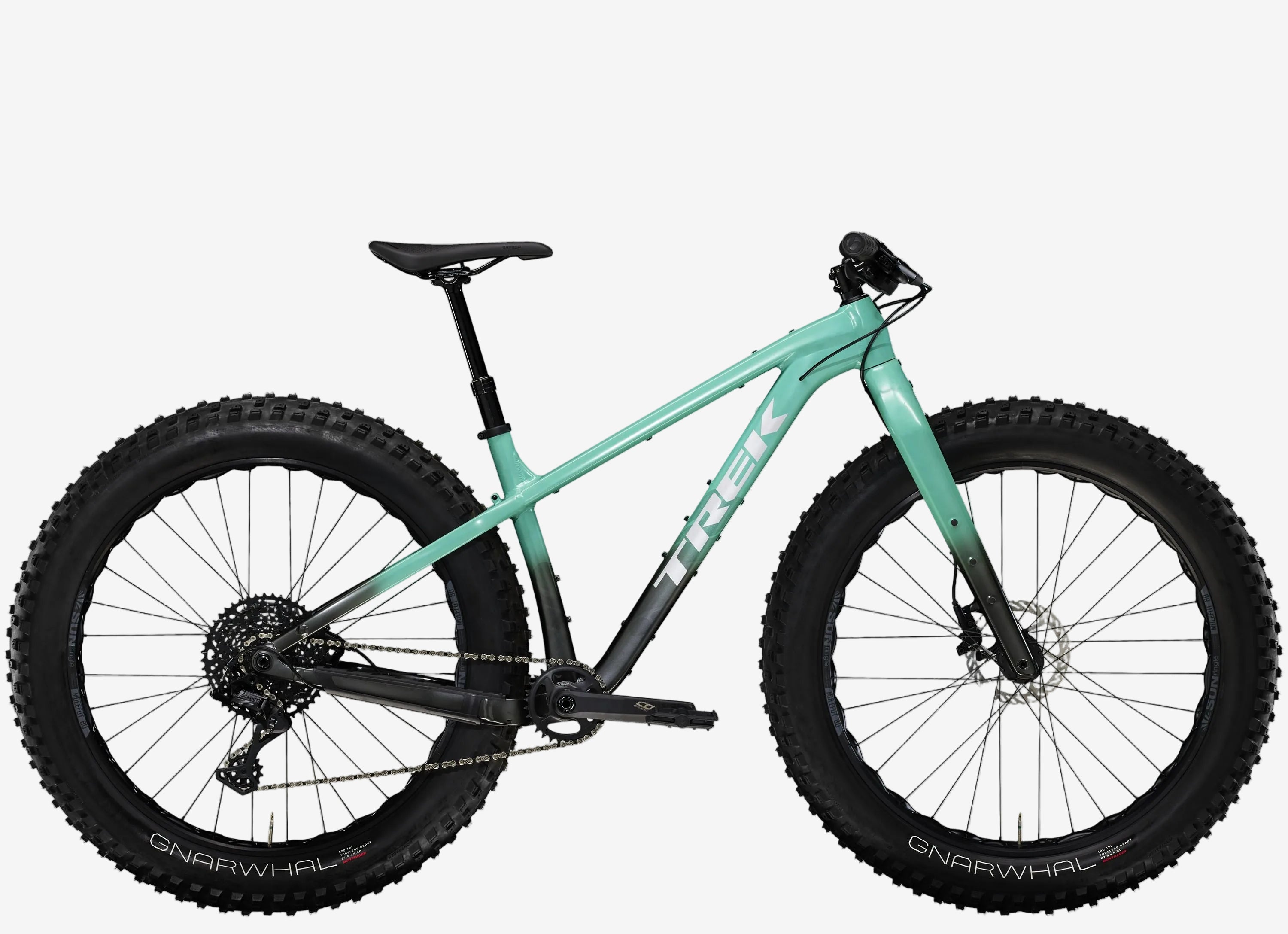 Turquoise fatbike on a white background