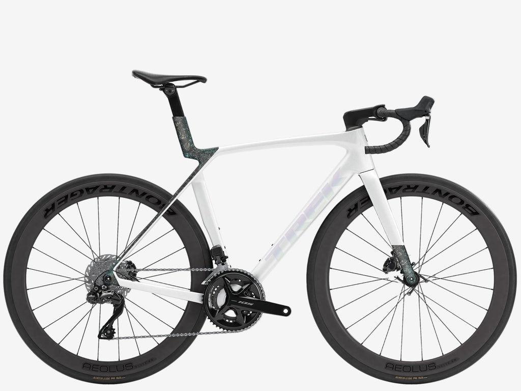 White bicycle with black tires on a white background