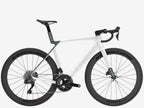 White bicycle with black tires on a white background