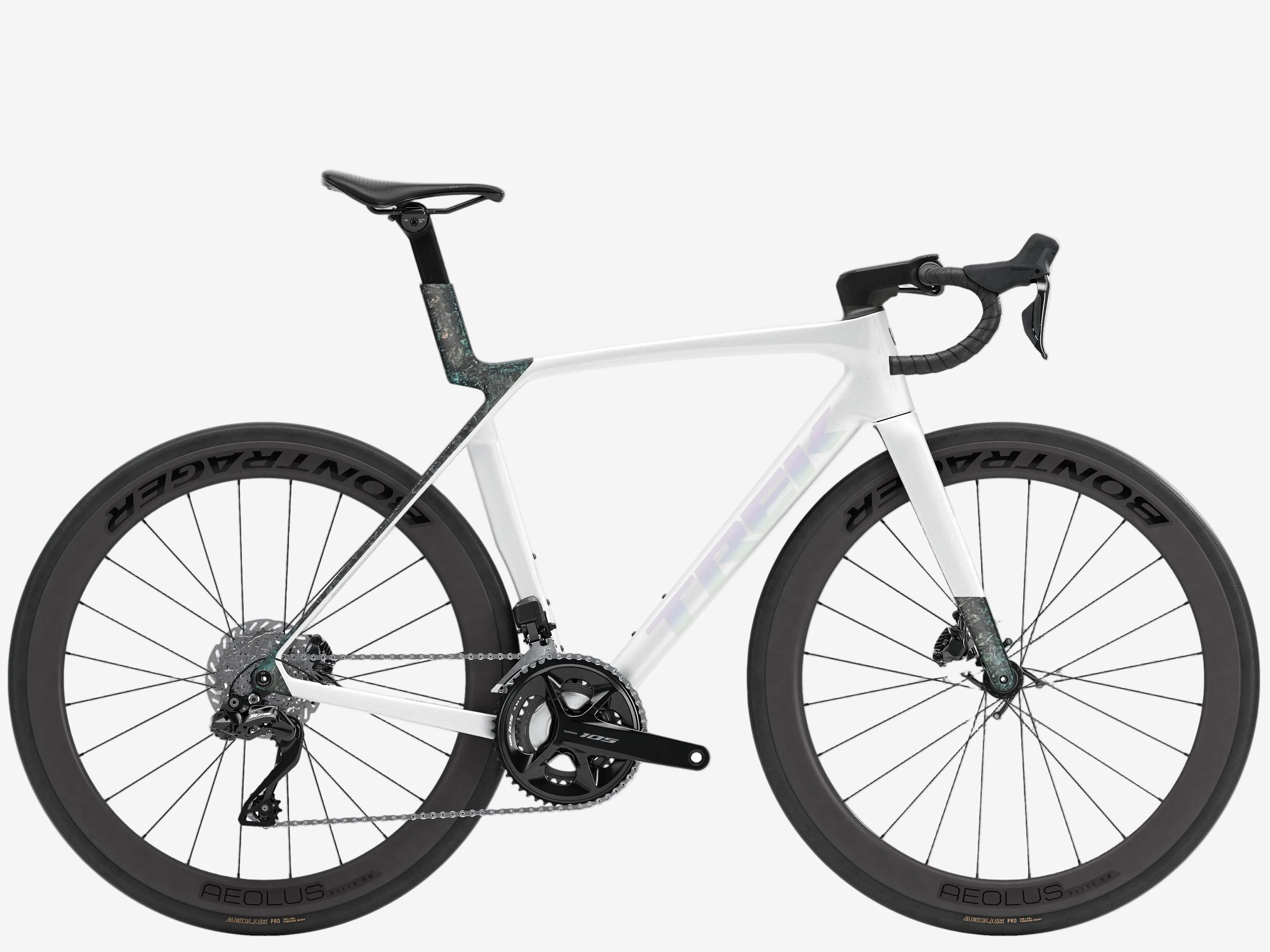 White bicycle with black tires on a white background