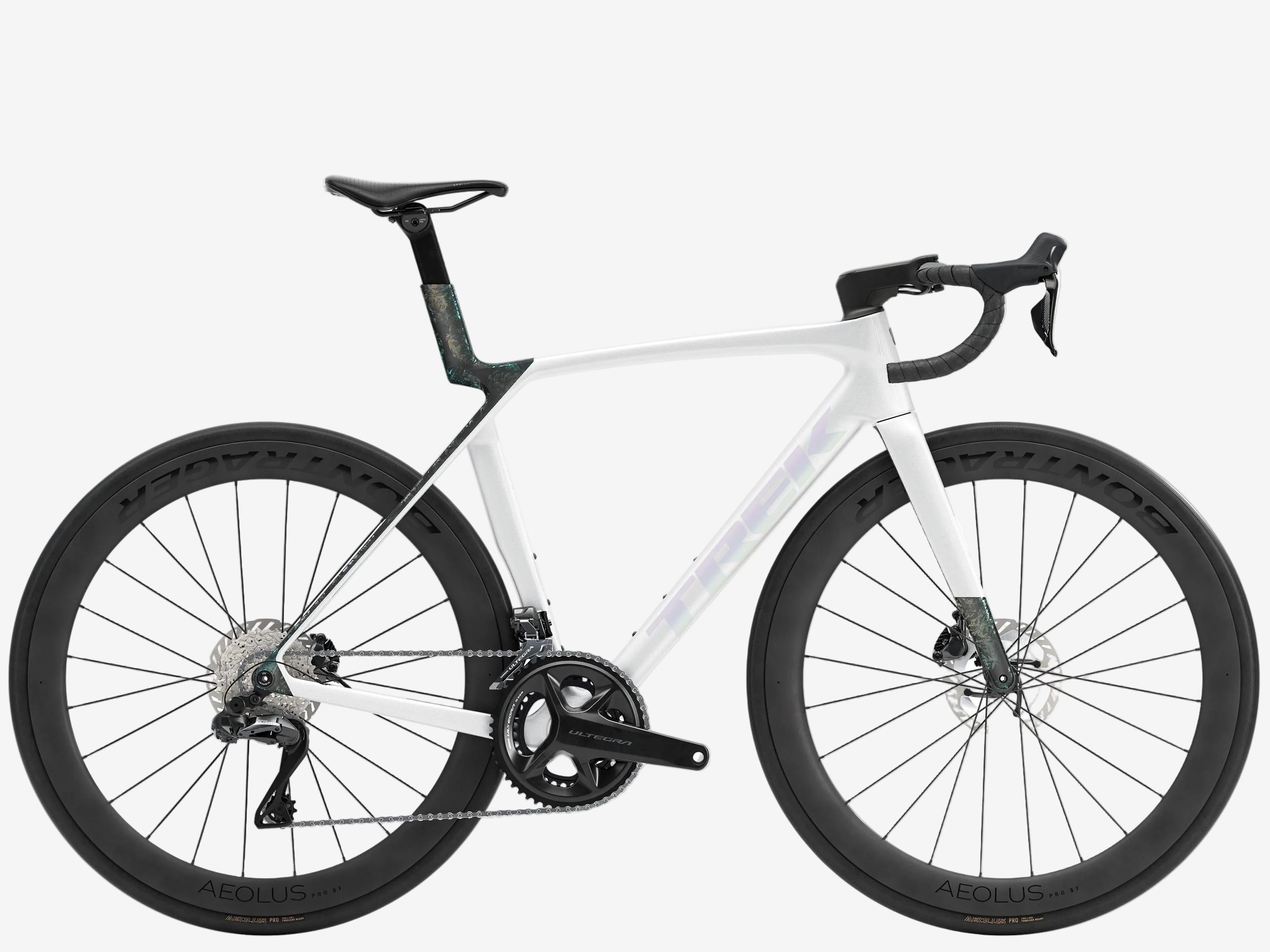 White bicycle with black tires on a white background