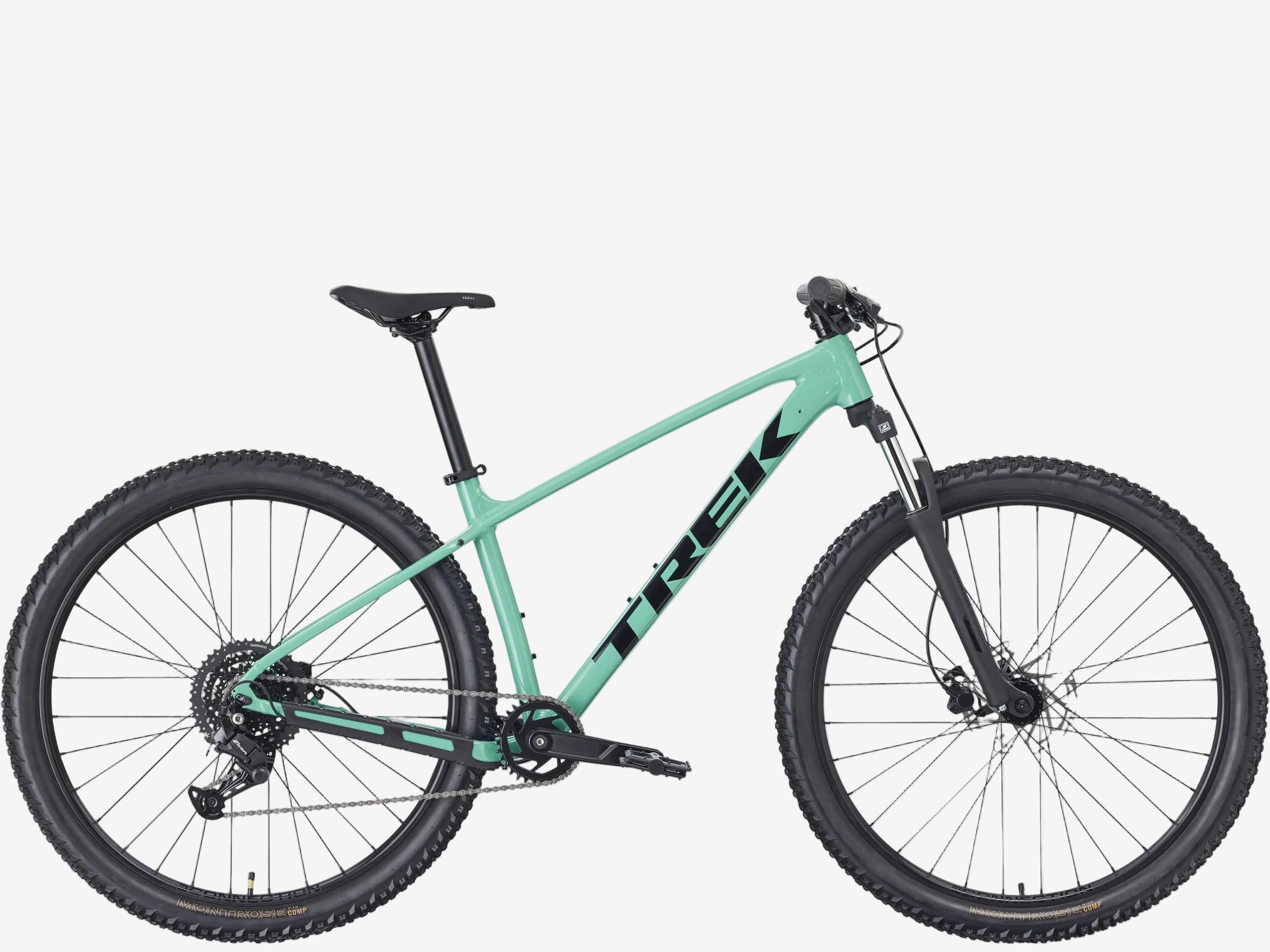 Green mountain bike on a white background