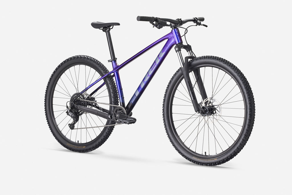 Purple mountain bike on a white background