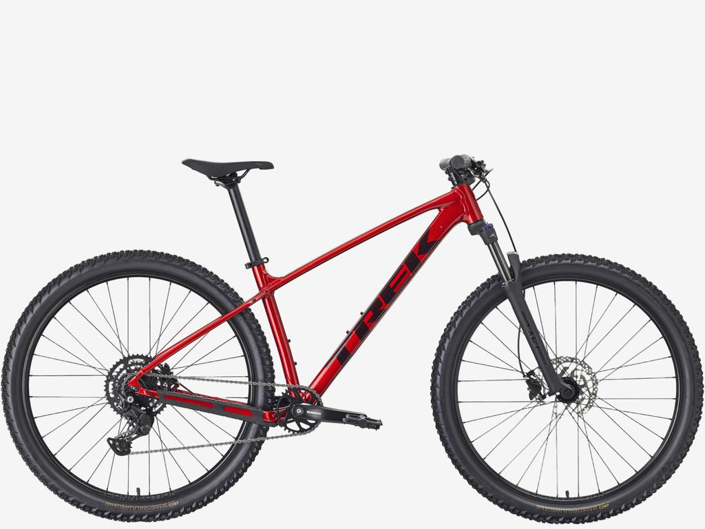 Red mountain bike on a white background