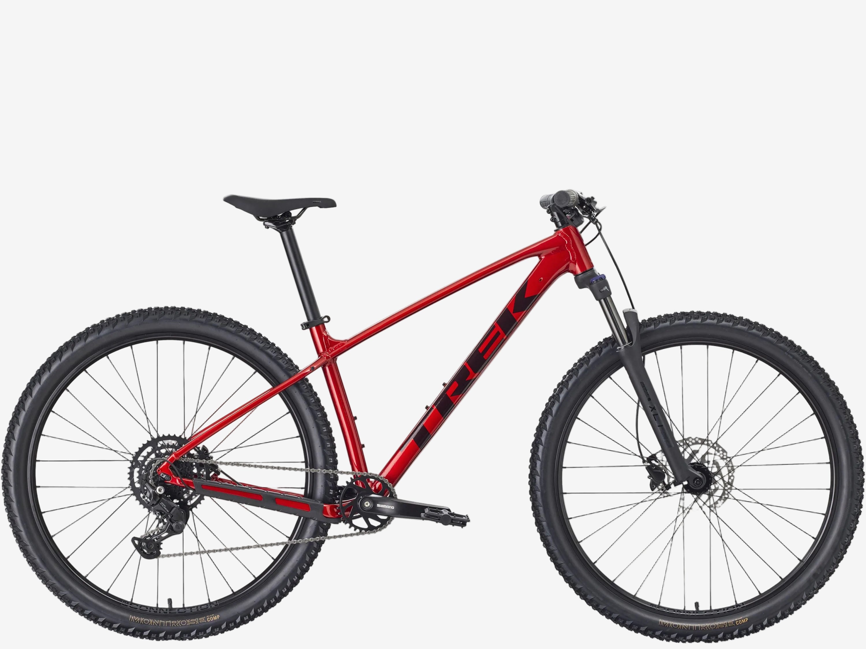Red mountain bike on a white background