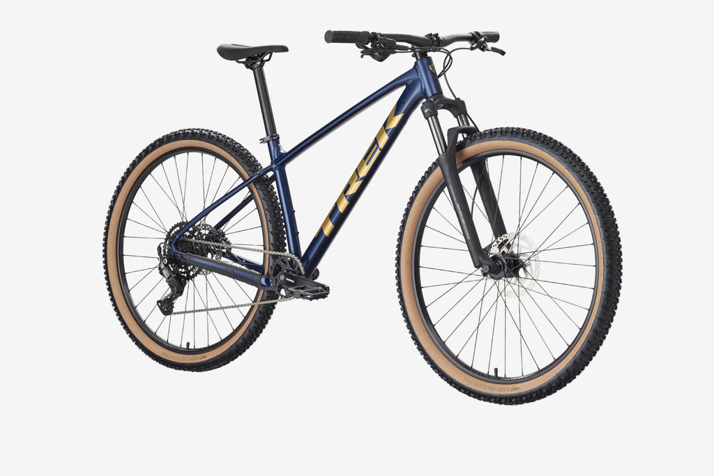 Blue mountain bike on a white background