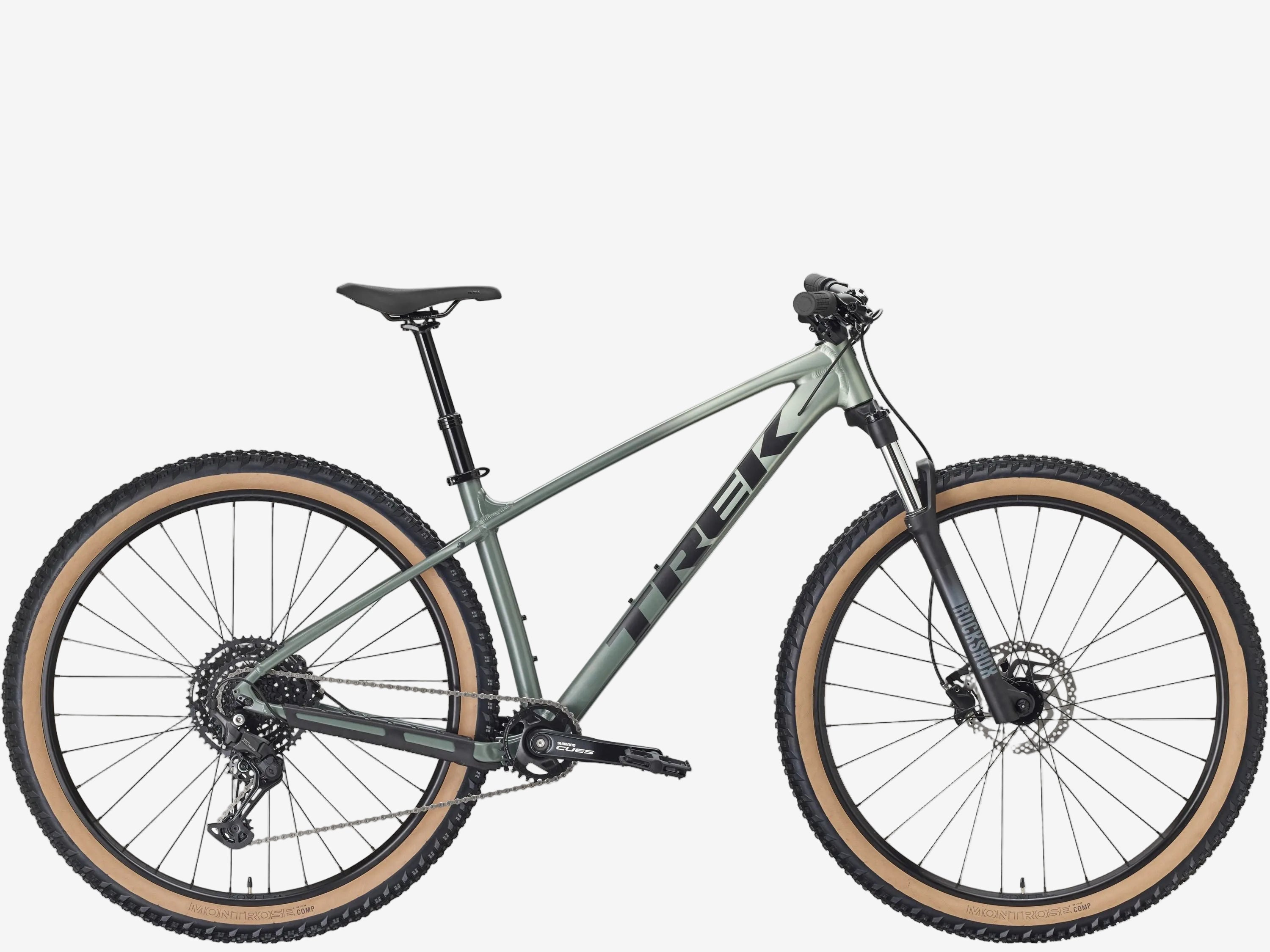 Mountain bike with knobby tires on a white background