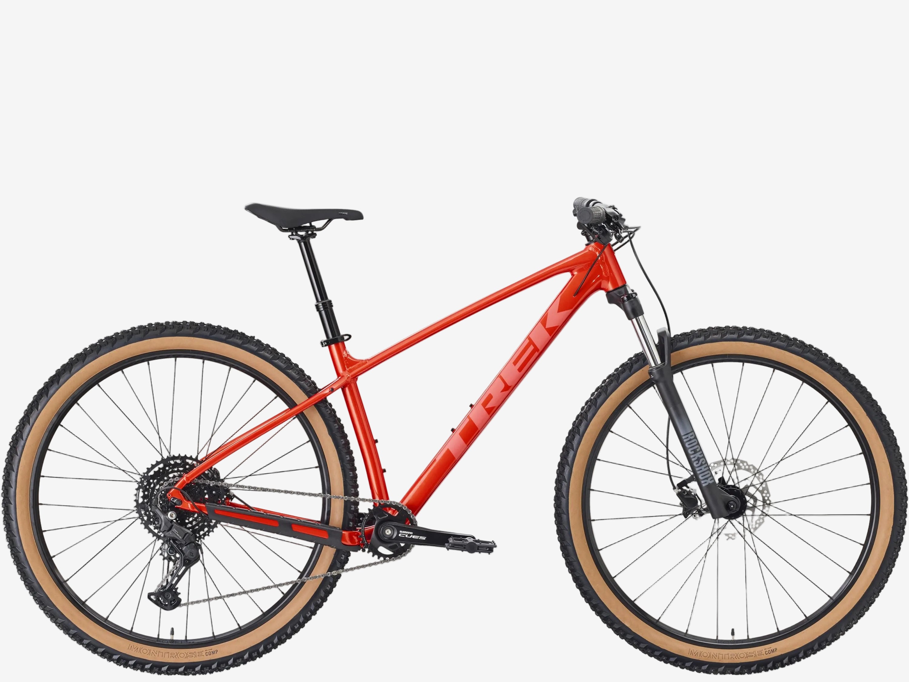 Red mountain bike on a white background