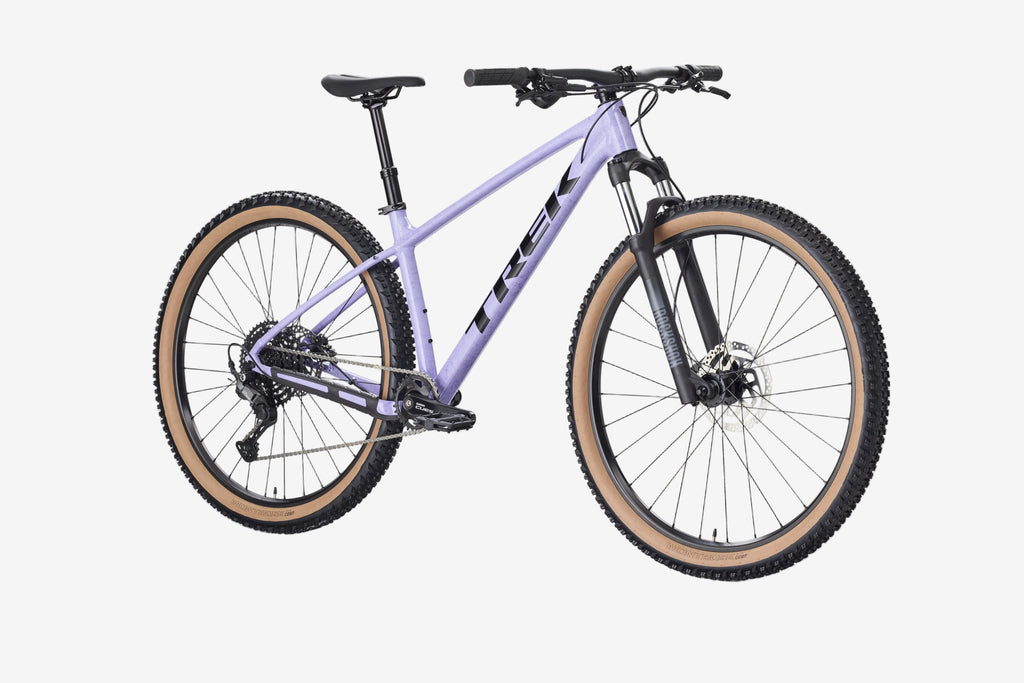 Purple mountain bike on a white background