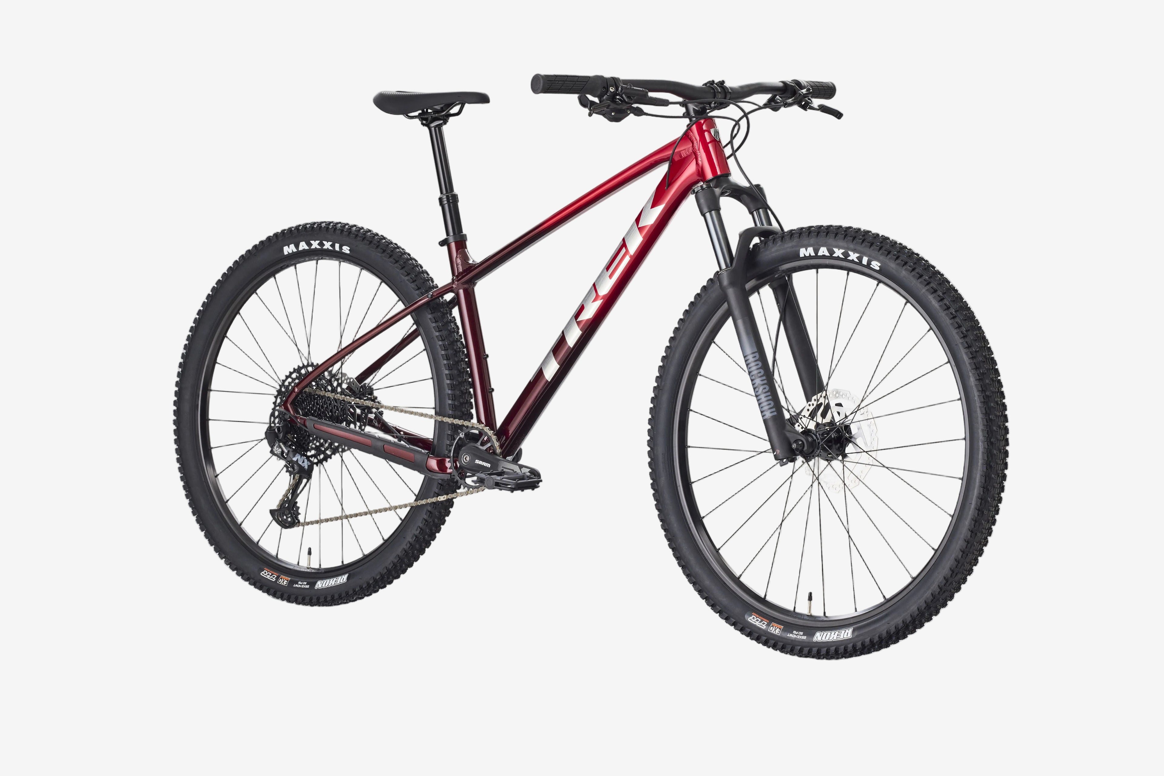 Red mountain bike on a white background