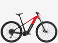 Red and black bicycle with 'Trek' branding on a white background