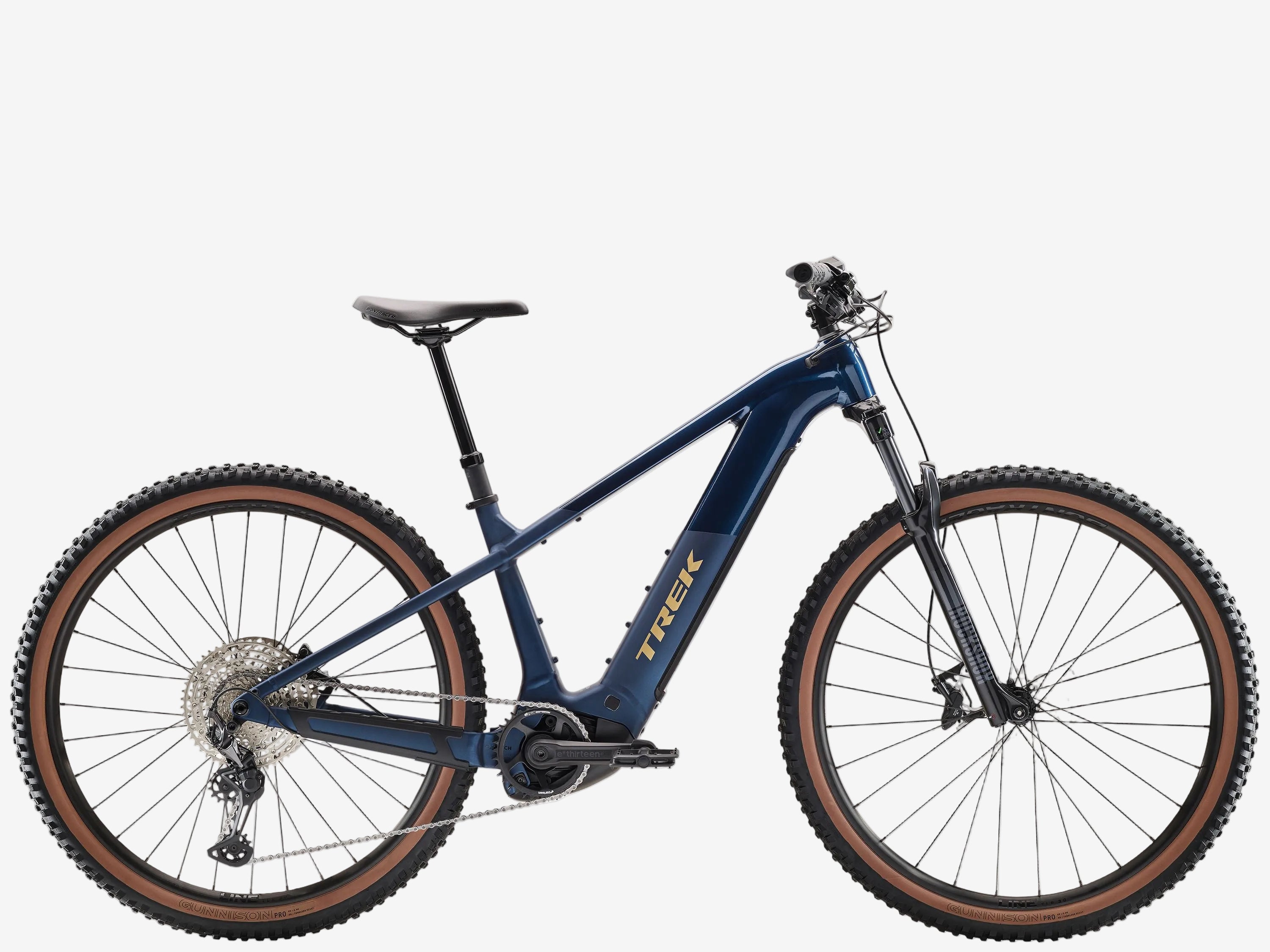 Blue bicycle with brown tires on a white background