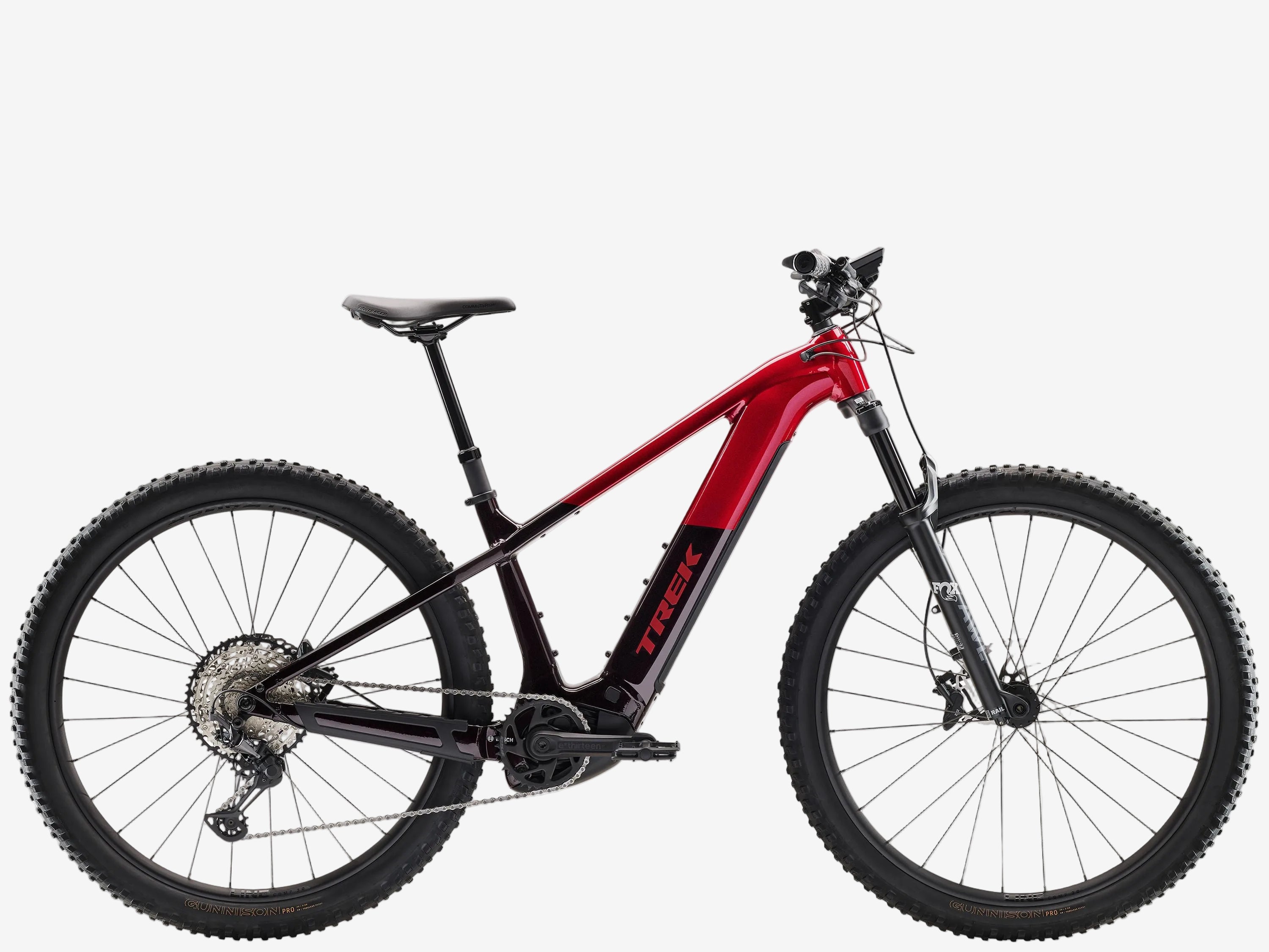 Red and black mountain bike on a white background