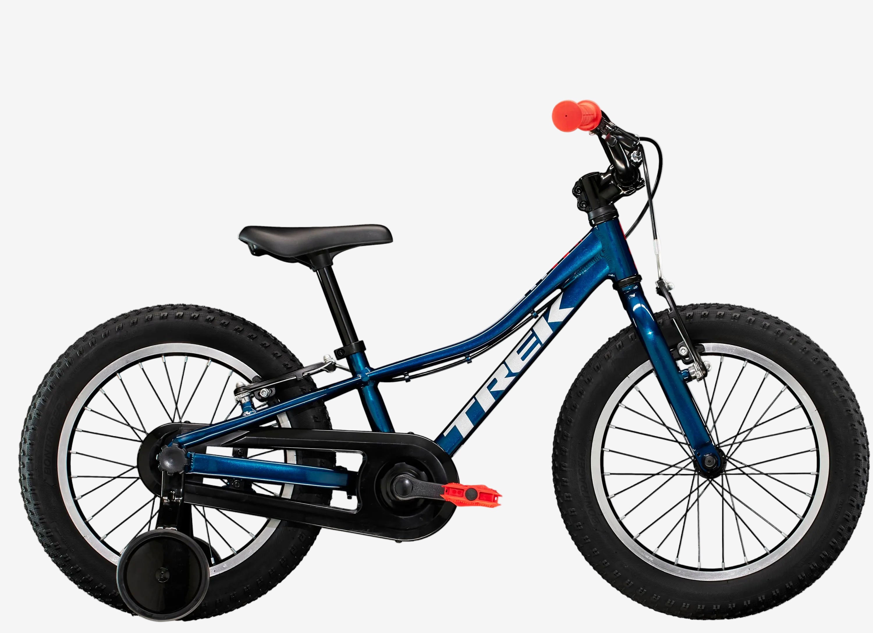 Blue children's bicycle with red accents on a white background