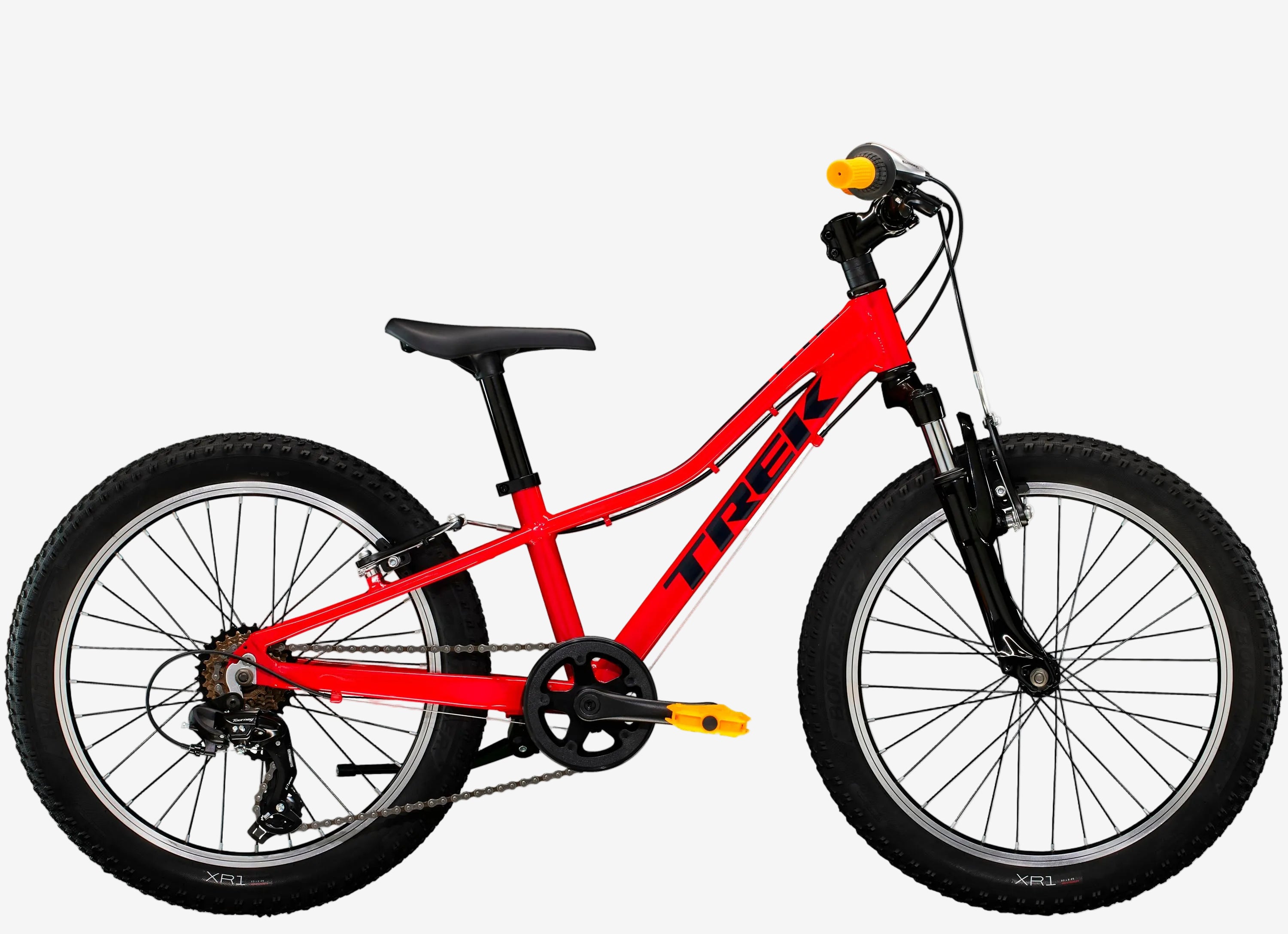 Red children's bicycle on a white background