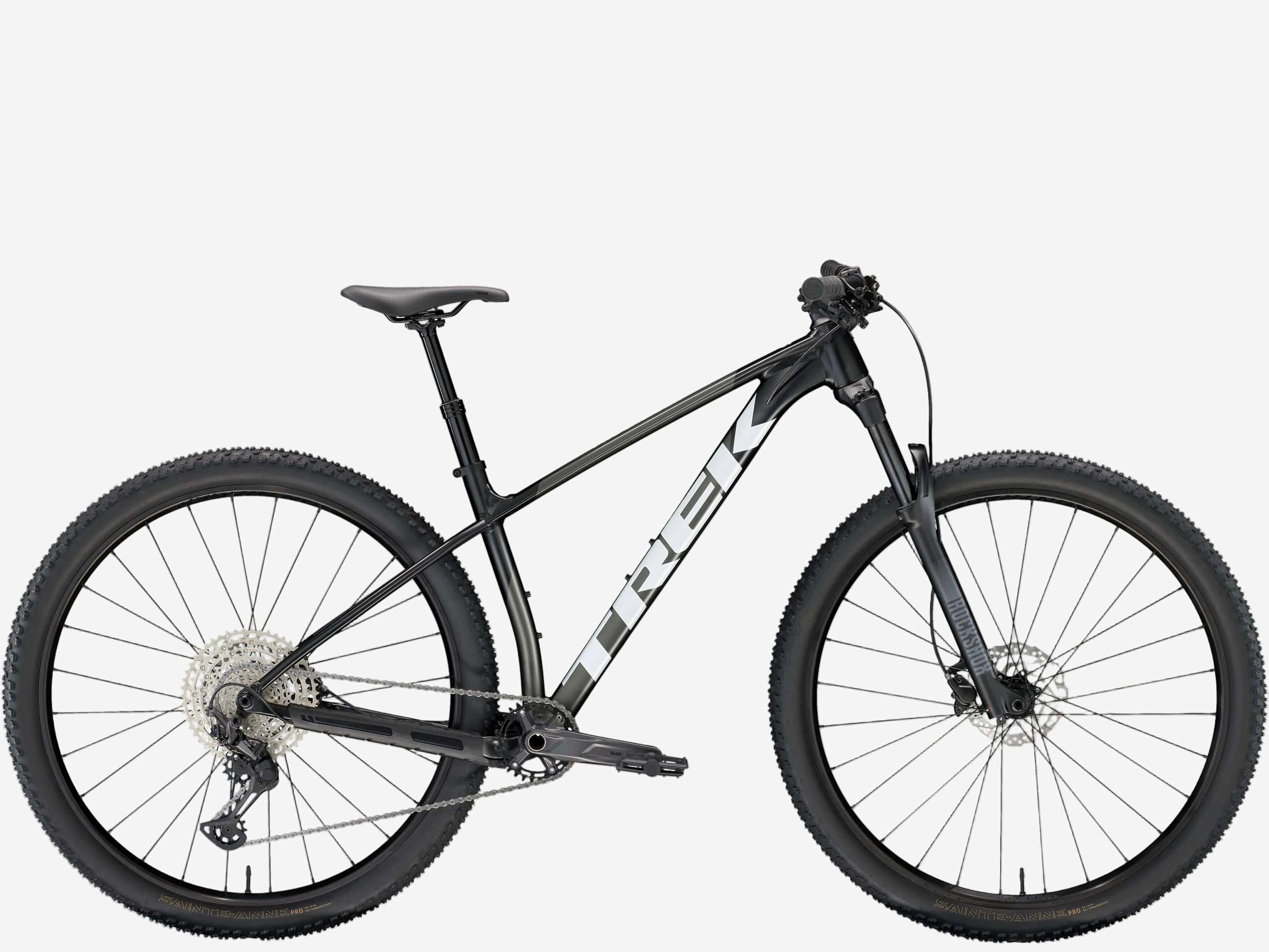 Black mountain bike on a white background