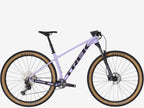 Mountain bike with a purple frame on a white background