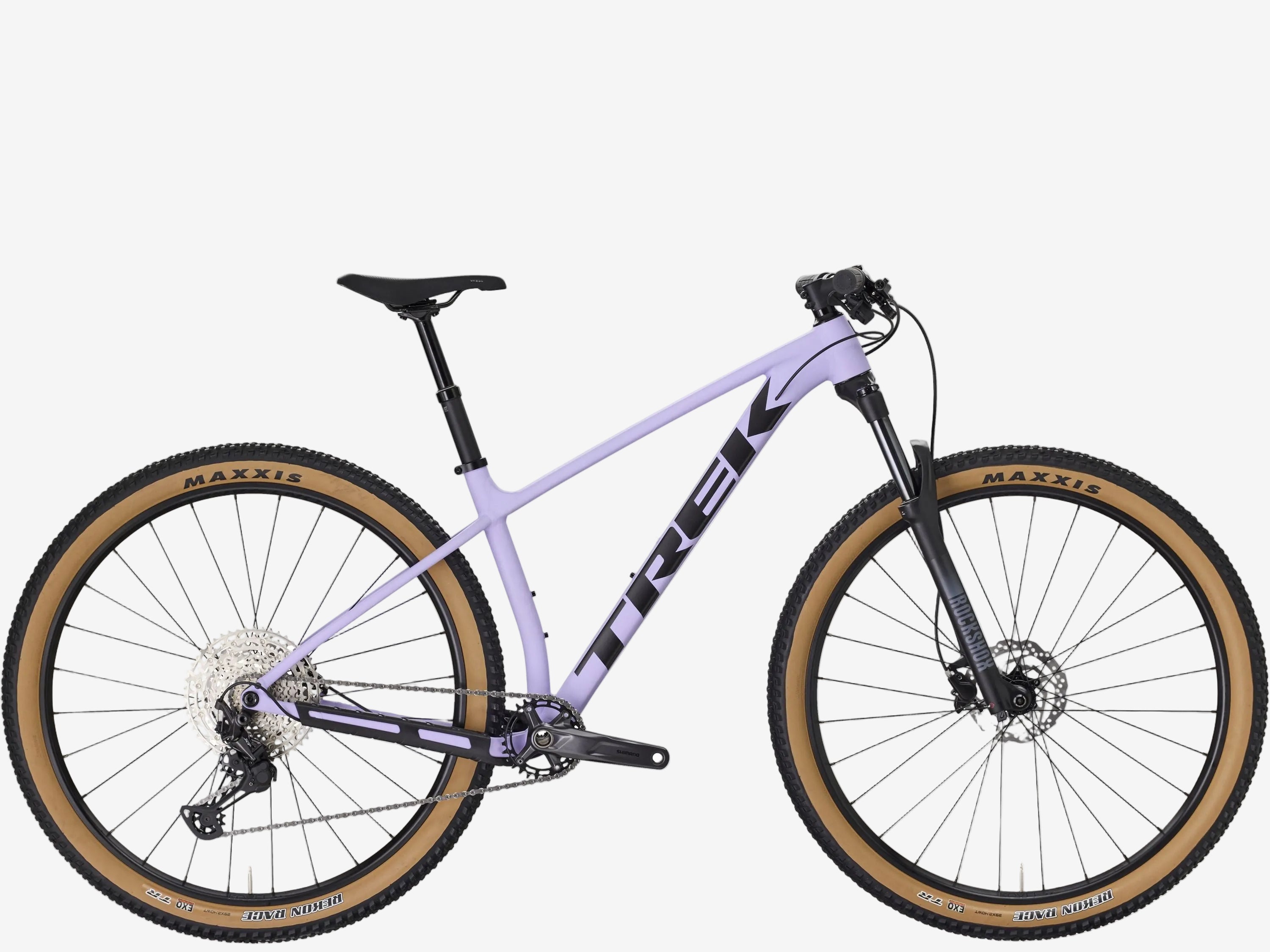 Mountain bike with a purple frame on a white background