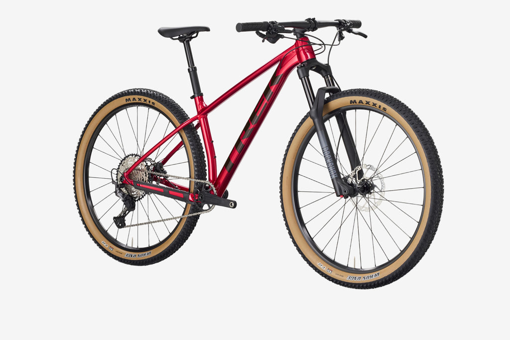 Red mountain bike on a white background