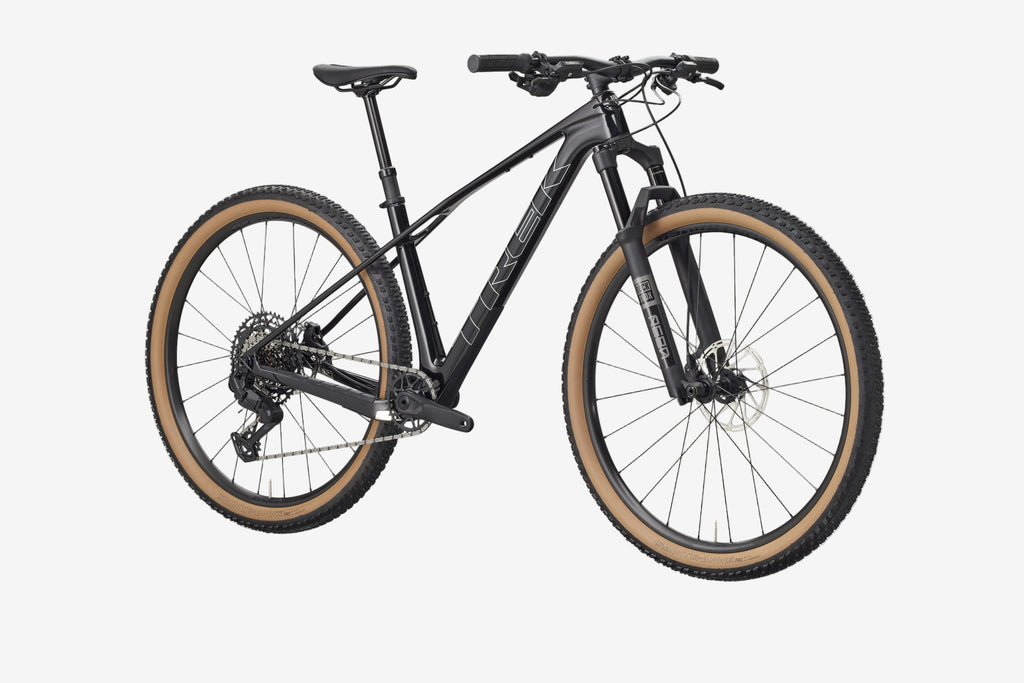 Black mountain bike on a white background