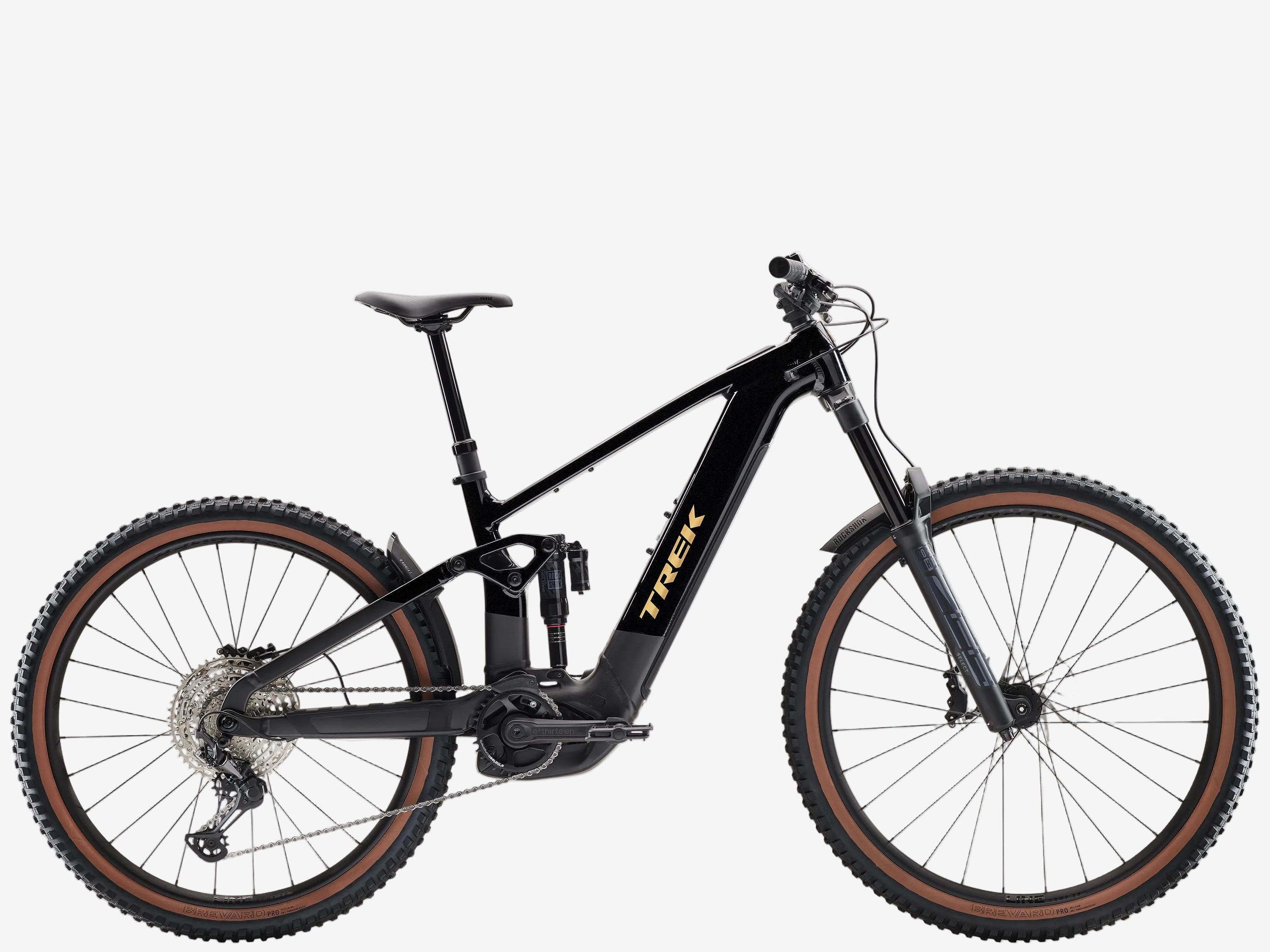 Black Trek mountain bike on a white background