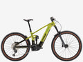Green mountain bike with brown tires on a white background