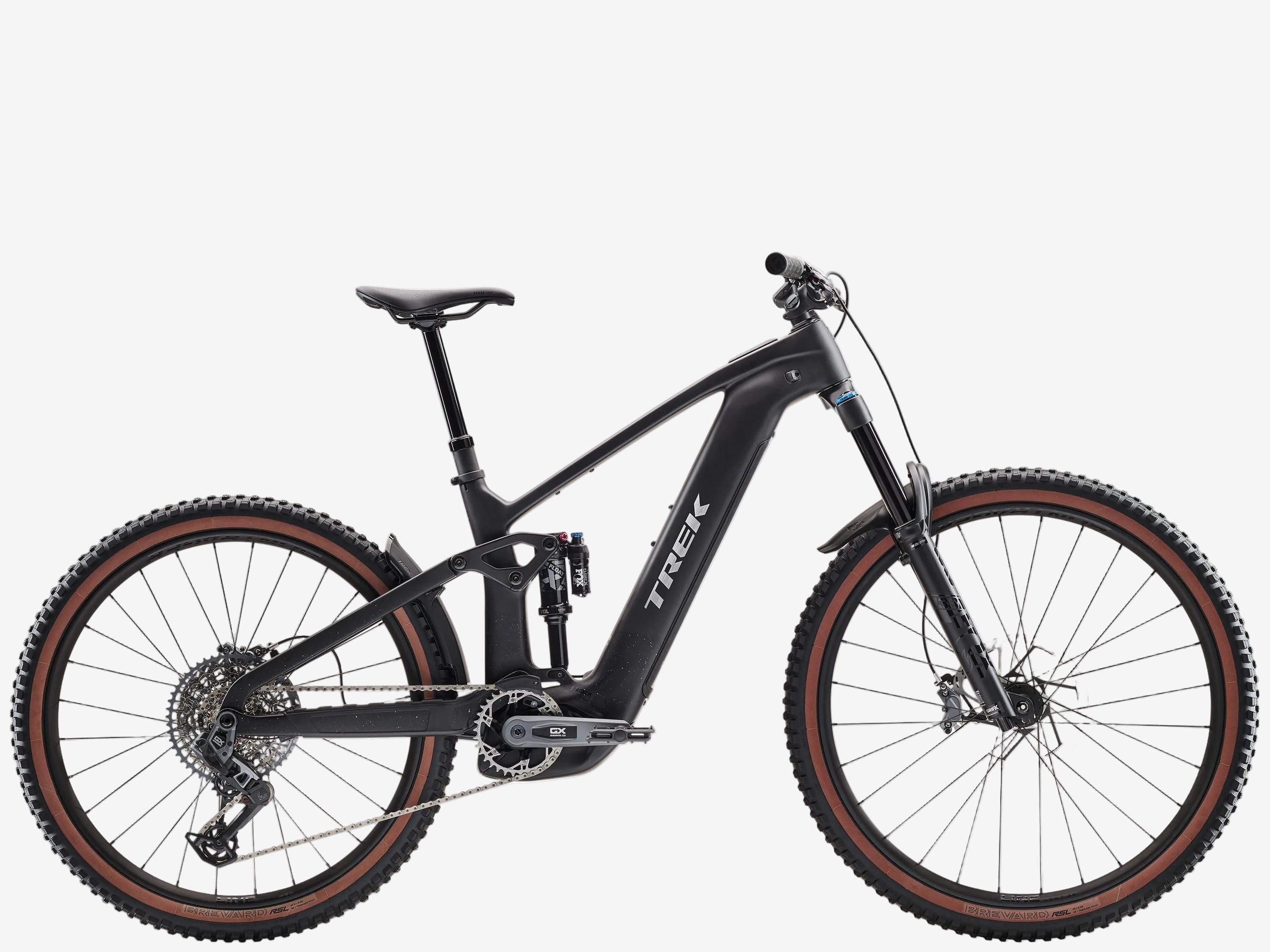 Black electric bike with brown tires on a white background