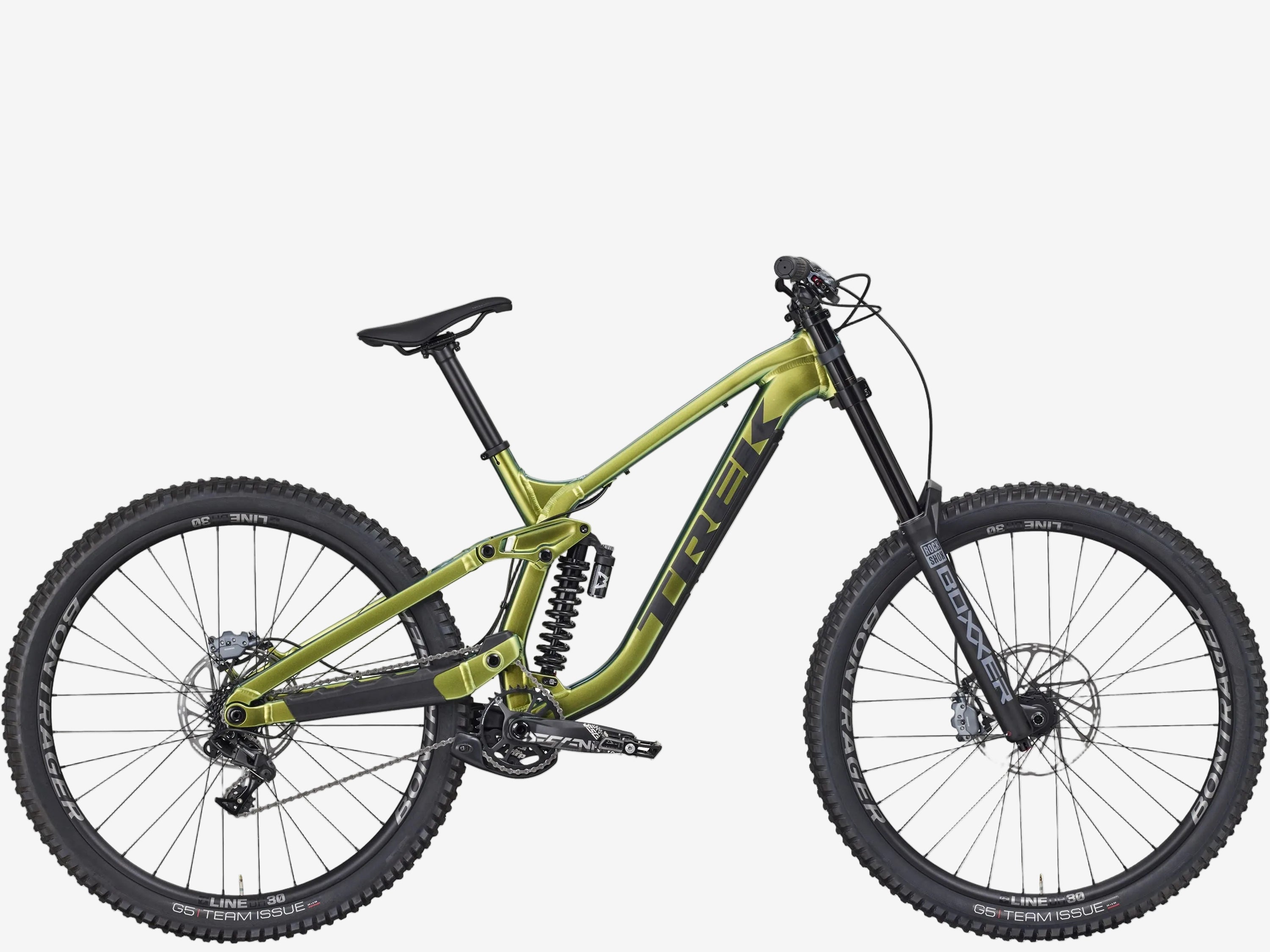 Green mountain bike on a white background