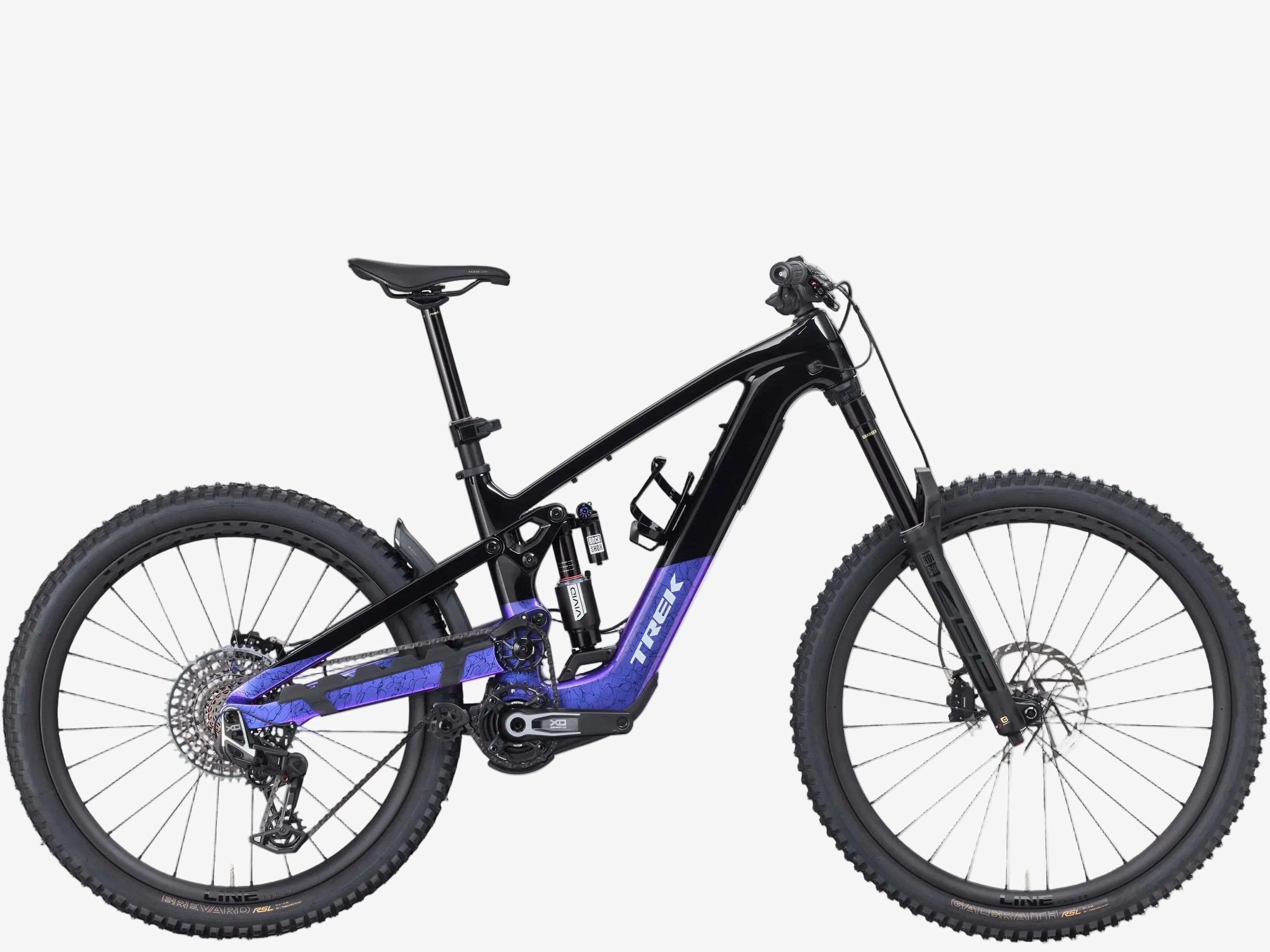 Black and blue mountain bike on a white background