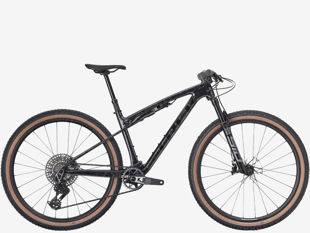 Black mountain bike on a white background