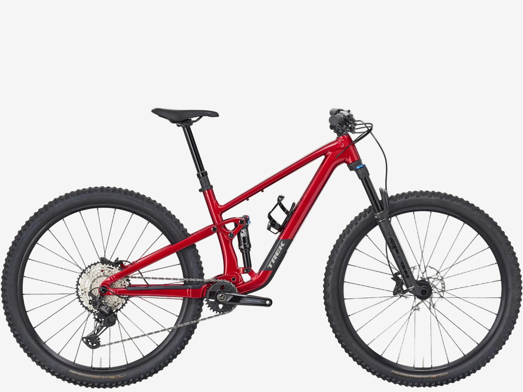 Red mountain bike on a white background