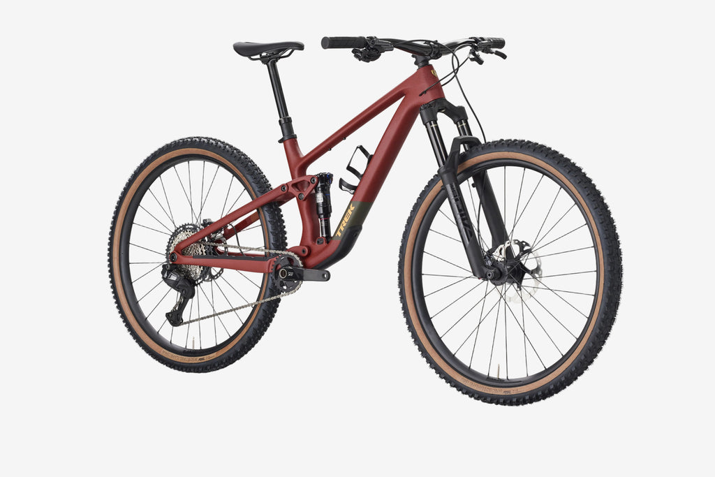 Red mountain bike on a white background